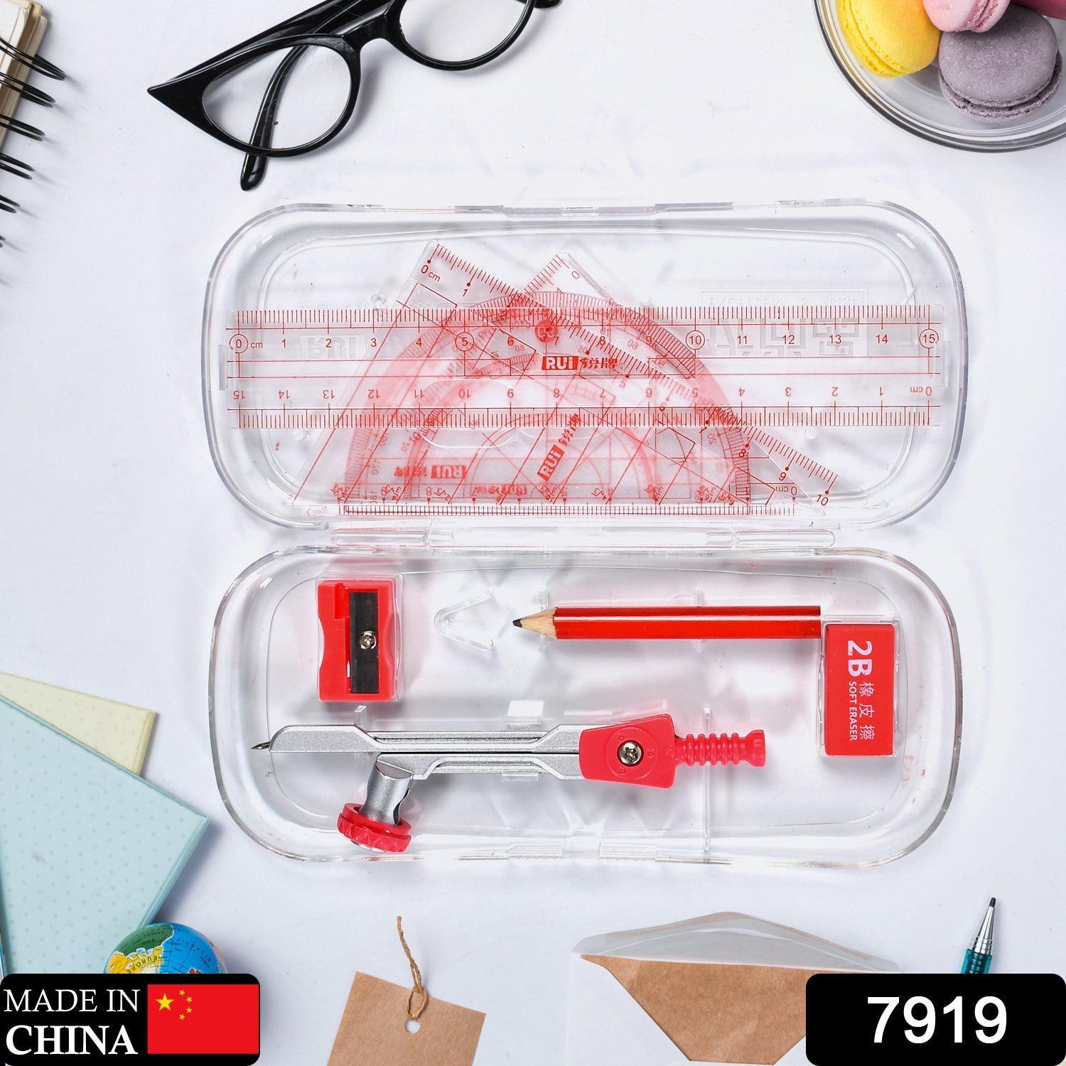 7919 Math Compass Compass Ruler Set Student Geometry Math Set Metal 8-Piece Measurement Design Compass Drawing Tool Math Geometry Kit. Eshaan Traders