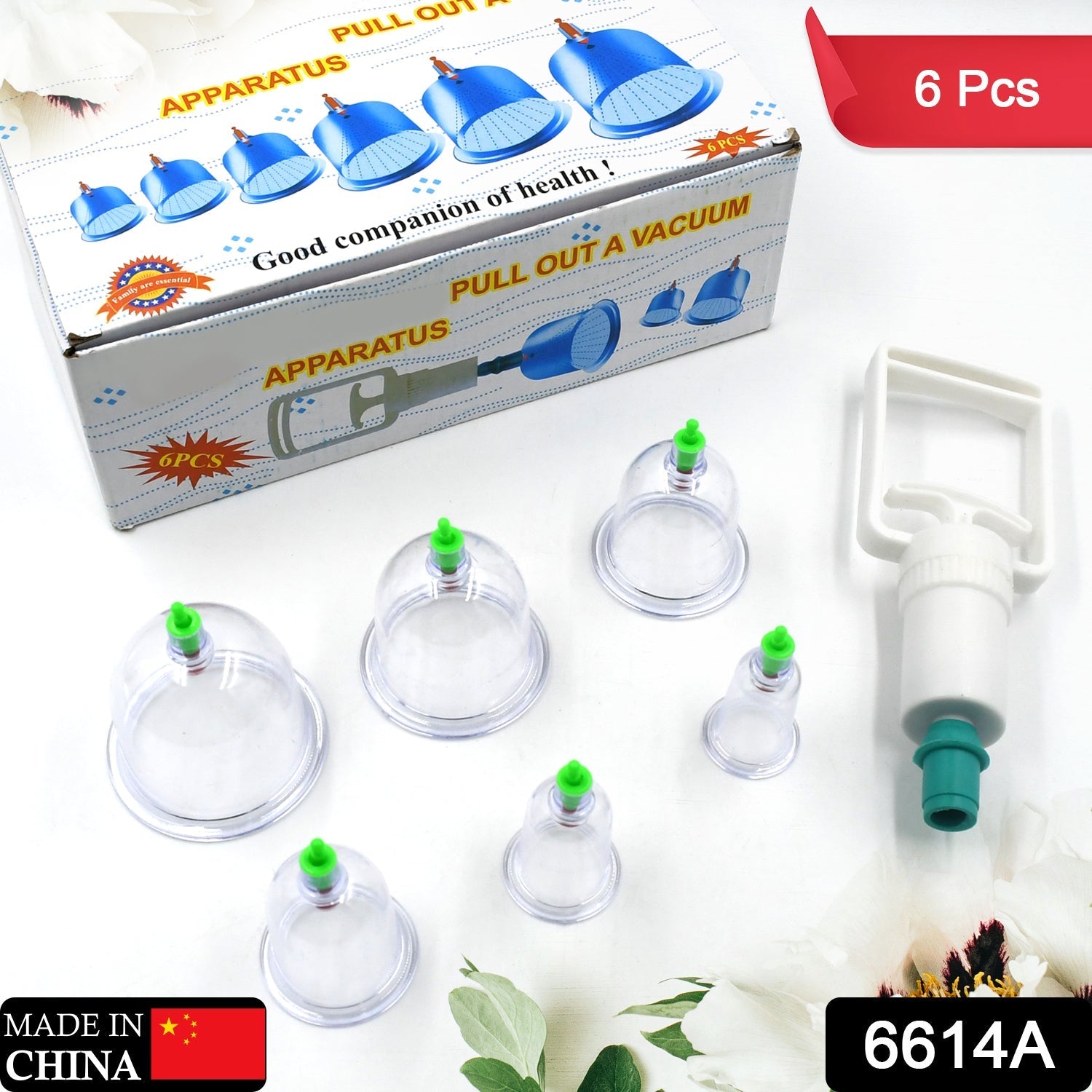 6614A Vacuum Cupping Set 6 Pcs Kit Pull Out a Vacuum Apparatus Therapy Relax Massagers Curve Suction Pumps Eshaan Traders