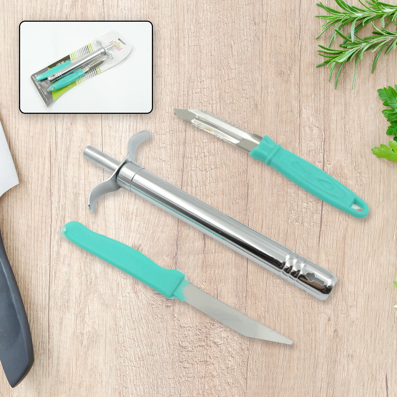 2159 3 In 1 Kitchen Combo - Kitchen Lighter, Stainless Steel Knife and Peeler Eshaan Traders