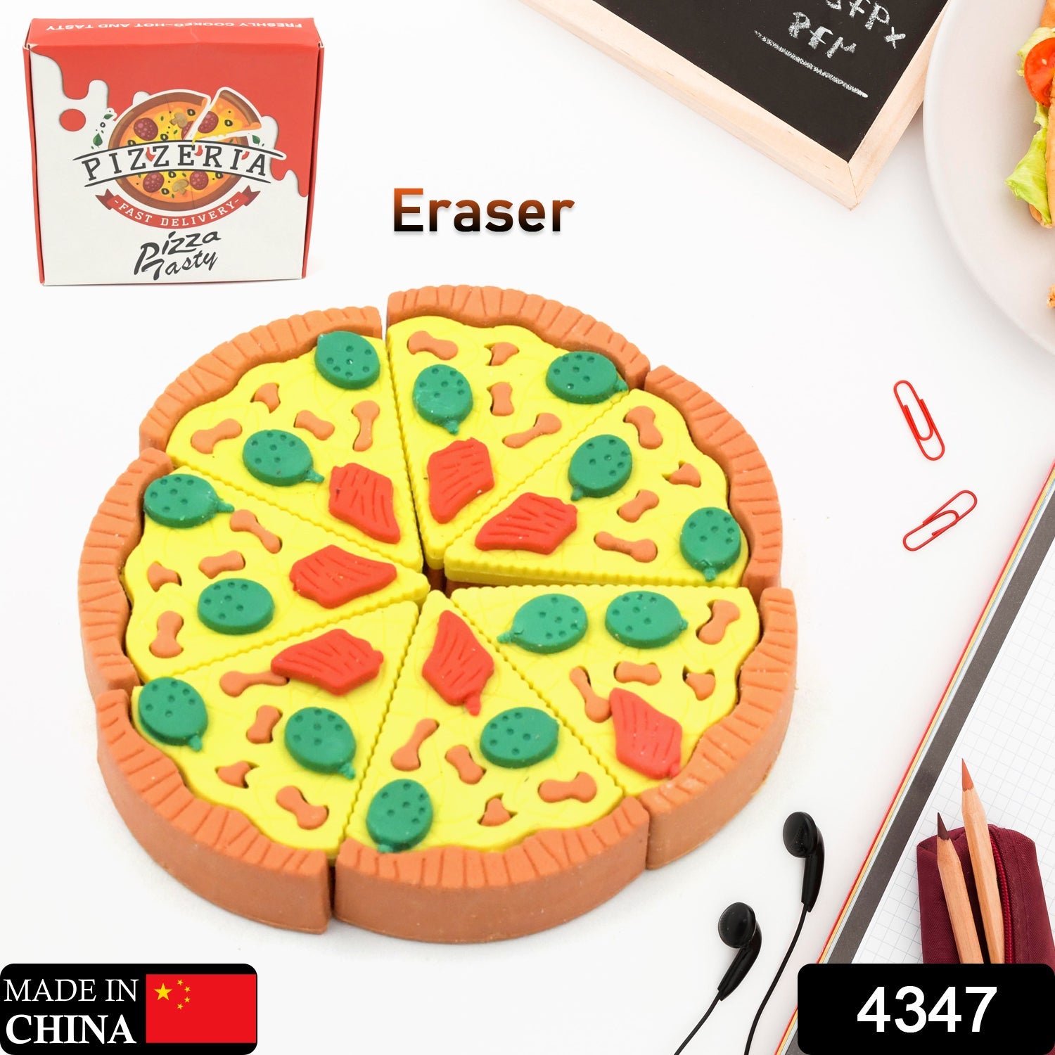 4347 3D Pizza Slices Kids Favourite Food Eraser, Pizza 7 slice eraser for kids Adults fast food lover Stationary Kit Fancy & Stylish Colorful Erasers, for Return Gift, Birthday Party, School Prize Eshaan Traders