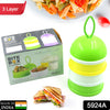 5924A  3 Layer Lunch Box Unique Design Bite Lunch Box With Liquid & Food Container Lunch Box (Green) Eshaan Traders