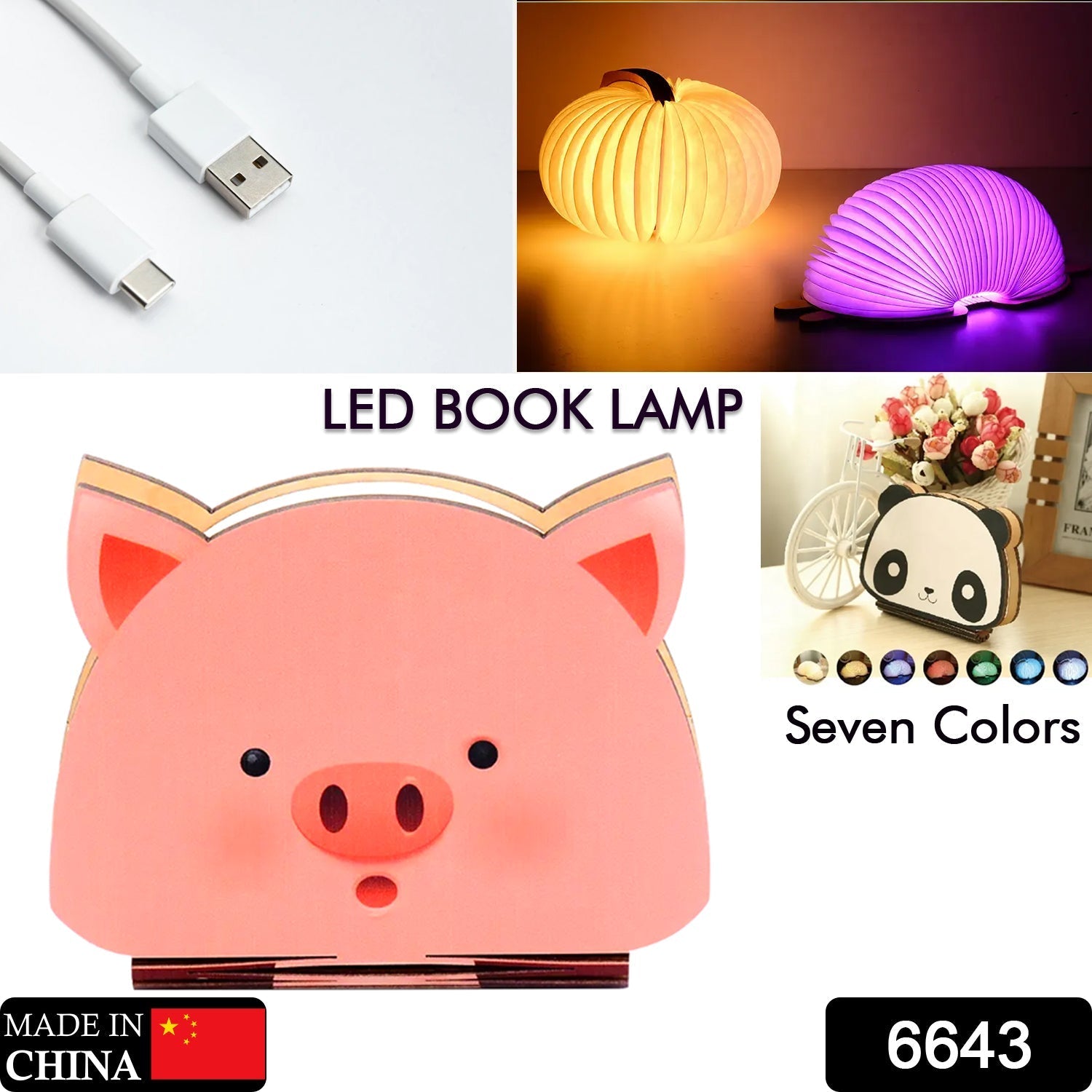 6643 Piglet Shape Book Lamp Animal Led Book Lamp Christmas Gift Light RGB Colors Custom Gift Book Lamp Eshaan Traders