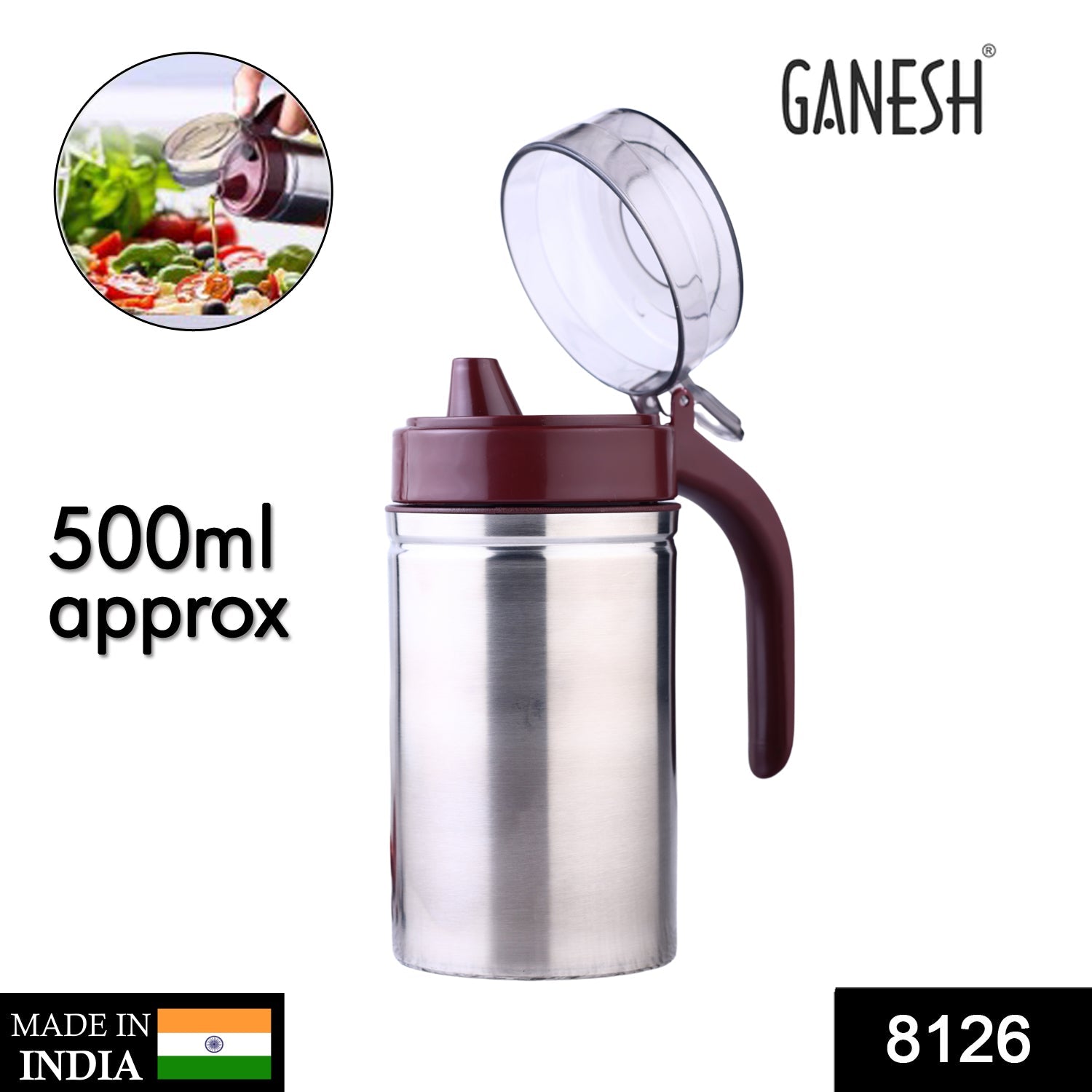 8126 Oil Dispenser Stainless Steel with small nozzle 500ML Oil Container. DeoDap