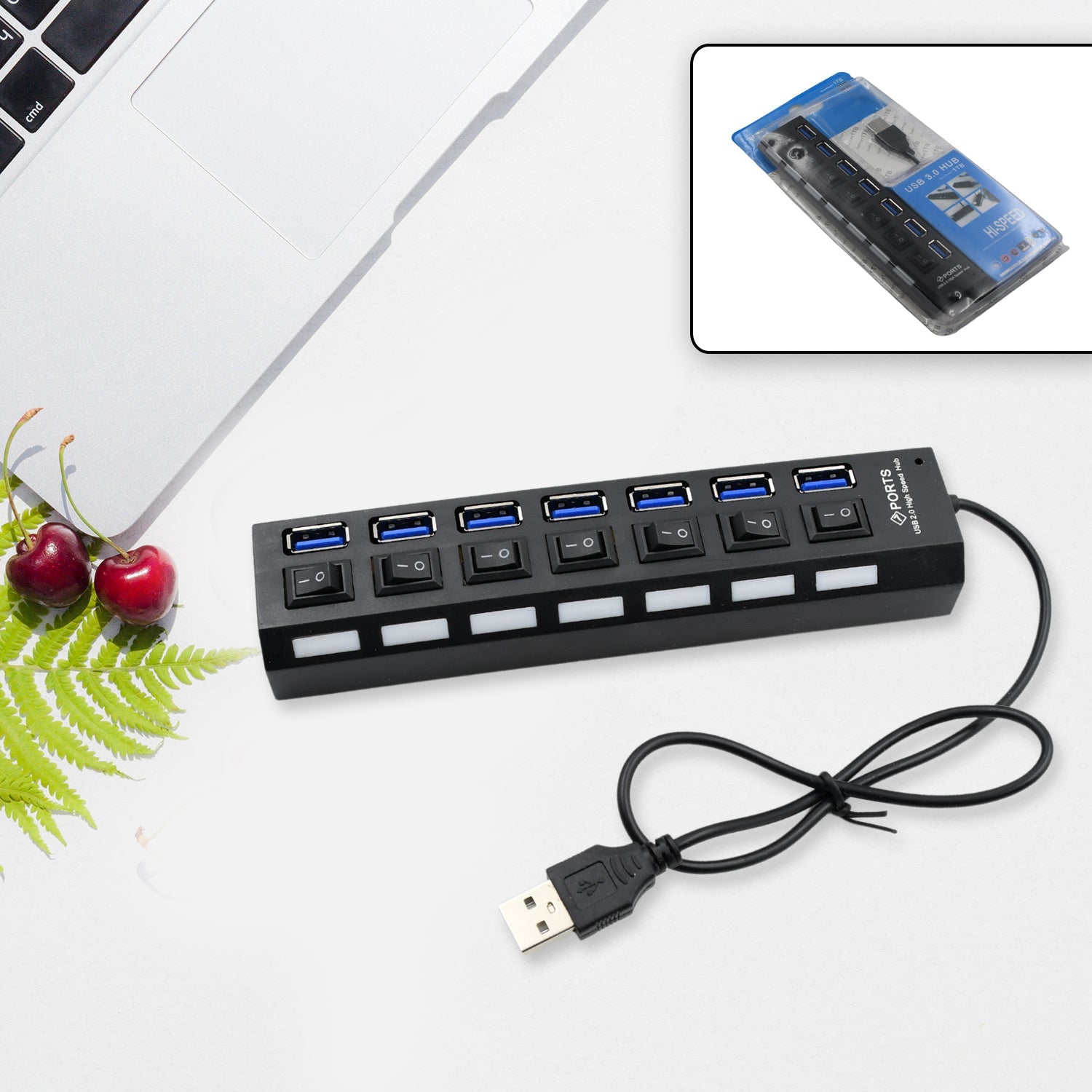 6994 USB Splitter Multi Port USB 2.0 Hub, 7 Port with Independent On/Off Switch and LED Indicators USB A Port Data Hub, Suitable for PC Computer Keyboard Laptop Mobile HDD, Flash Drive Camera Etc Eshaan Traders