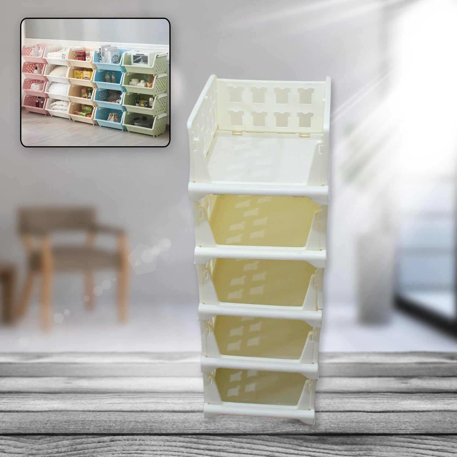 7888 5 Layer Stackable Multifunctional Storage,for Clothes Foldable Drawer Shelf Basket Utility Cart Rack Storage Organizer Cart for Kitchen, Pantry Closet, Bedroom, Bathroom, Laundry (5 Layer 1 Pc) Eshaan Traders