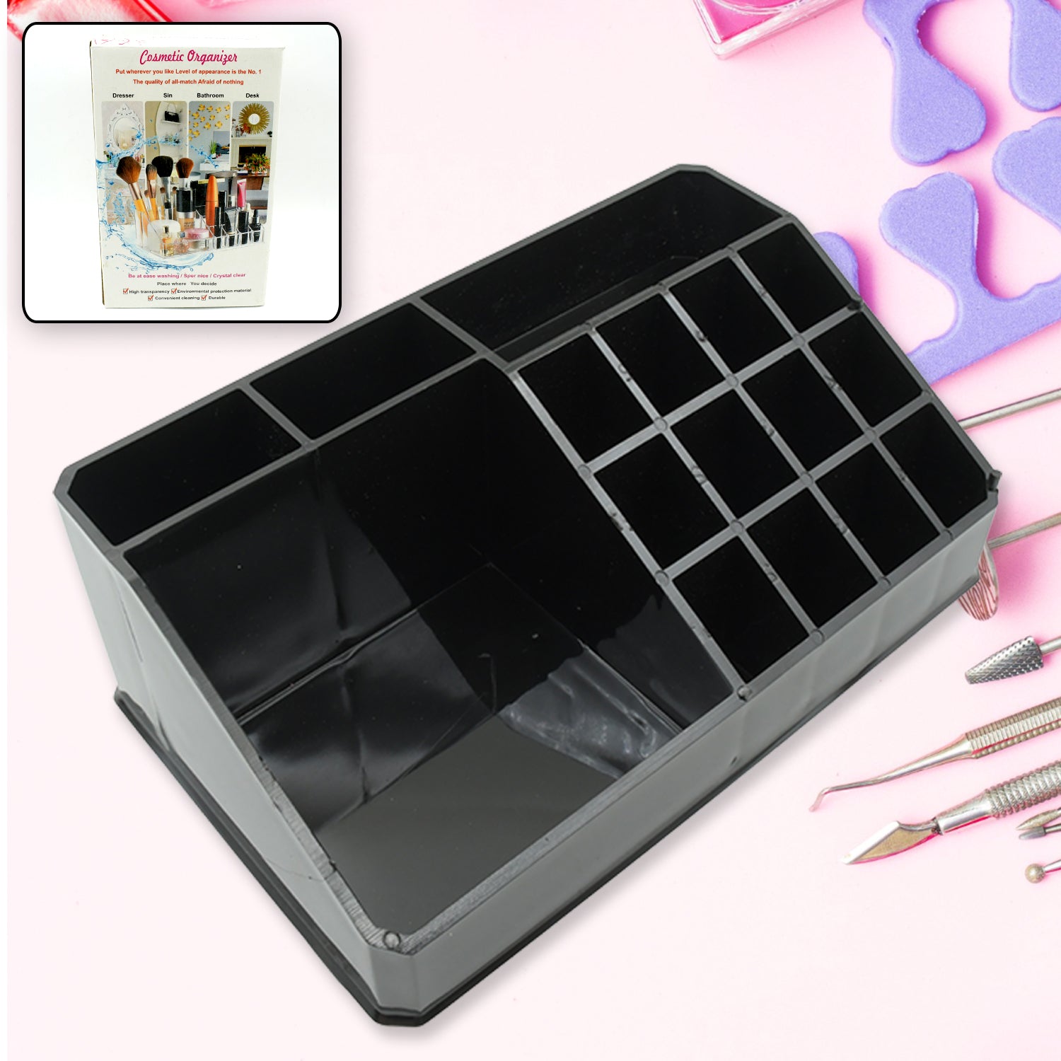 6092 Cosmetic Organiser 16 Compartment Cosmetic Makeup Storage Organiser Box Eshaan Traders