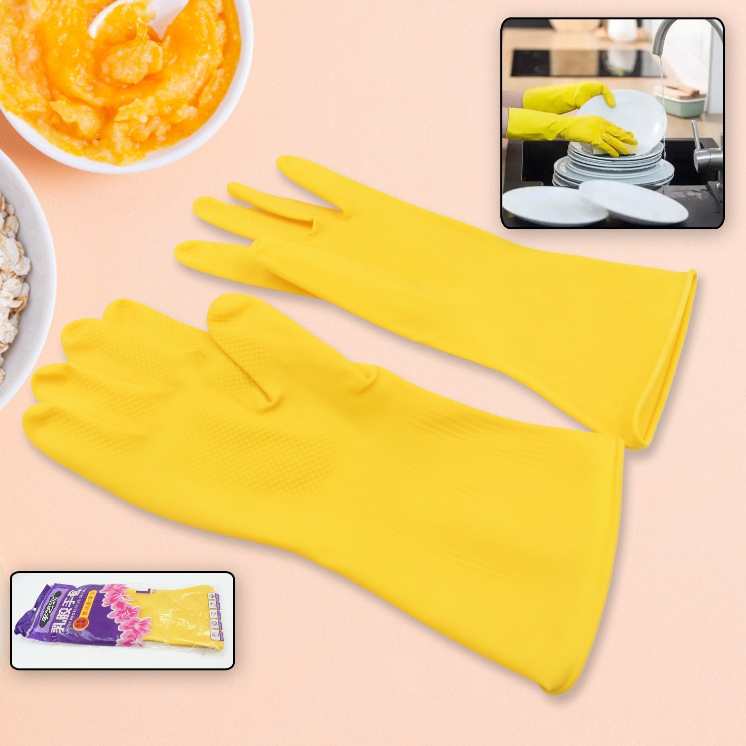 0681 Multipurpose High Grade Rubber Reusable Cleaning Gloves, Reusable Rubber Hand Gloves I Latex Safety Gloves I for Washing I Cleaning Kitchen I Gardening I Sanitation I Wet and Dry Use Gloves (1 Pair 98 Gm) Eshaan Traders