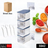 5942 4 Layer Creative Adhesive Wall Hanging Rotary Seasoning Box Condiment Storage Container Kitchen with Spoon Pepper Sugar Spice Jar Rack Food Eshaan Traders