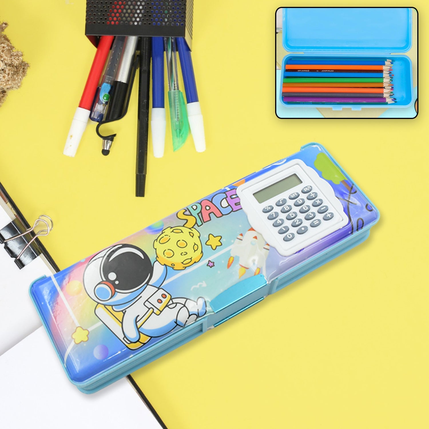 4257 Double Sided Magnetic Geometry Box, Pencil Box with Calculator for Boys Art Plastic Pencil Box  for Girls and Boys Eshaan Traders