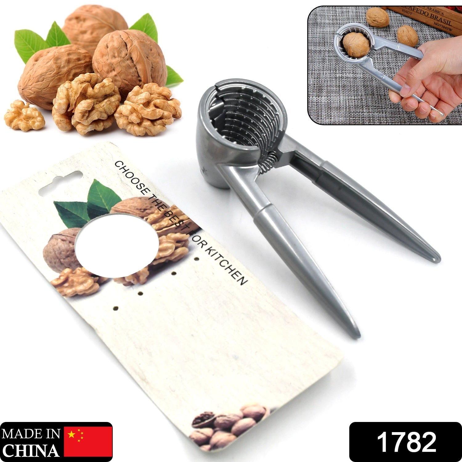 1782 Walnut Cracker, Luxury Die Cast Stainless Alloy Nut Cutter Walnut Clamp Plier Portable Smart Walnut Akhrot Pincers Bottle Opener for Pecans, Almonds, Brazil Nuts Eshaan Traders