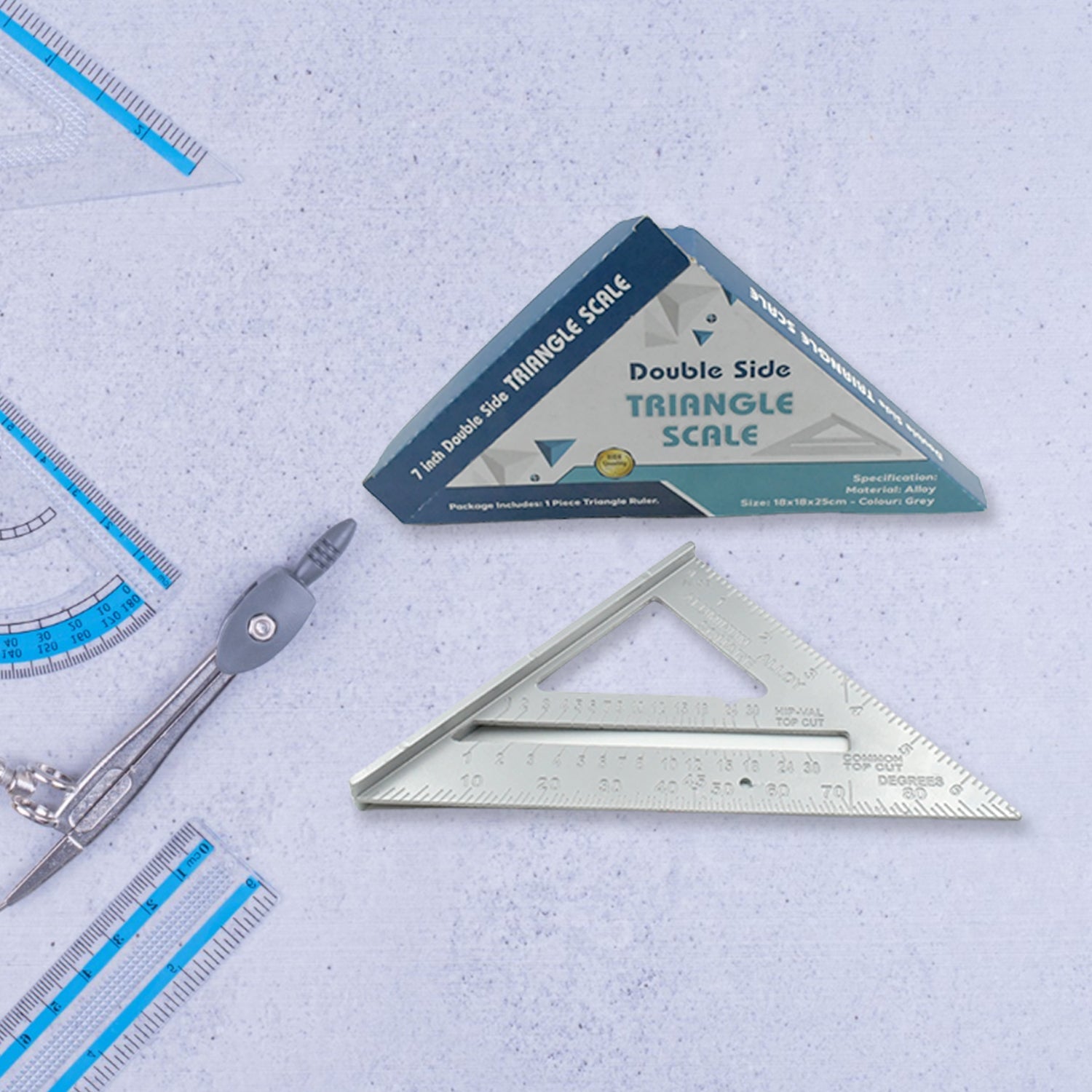 1559 Double Side Scale Triangle Measurement Hand Tool, 45 Degree Triangle Ruler, Home for Industry, Aluminum Alloy Rafter Square 7-Inch Length Eshaan Traders