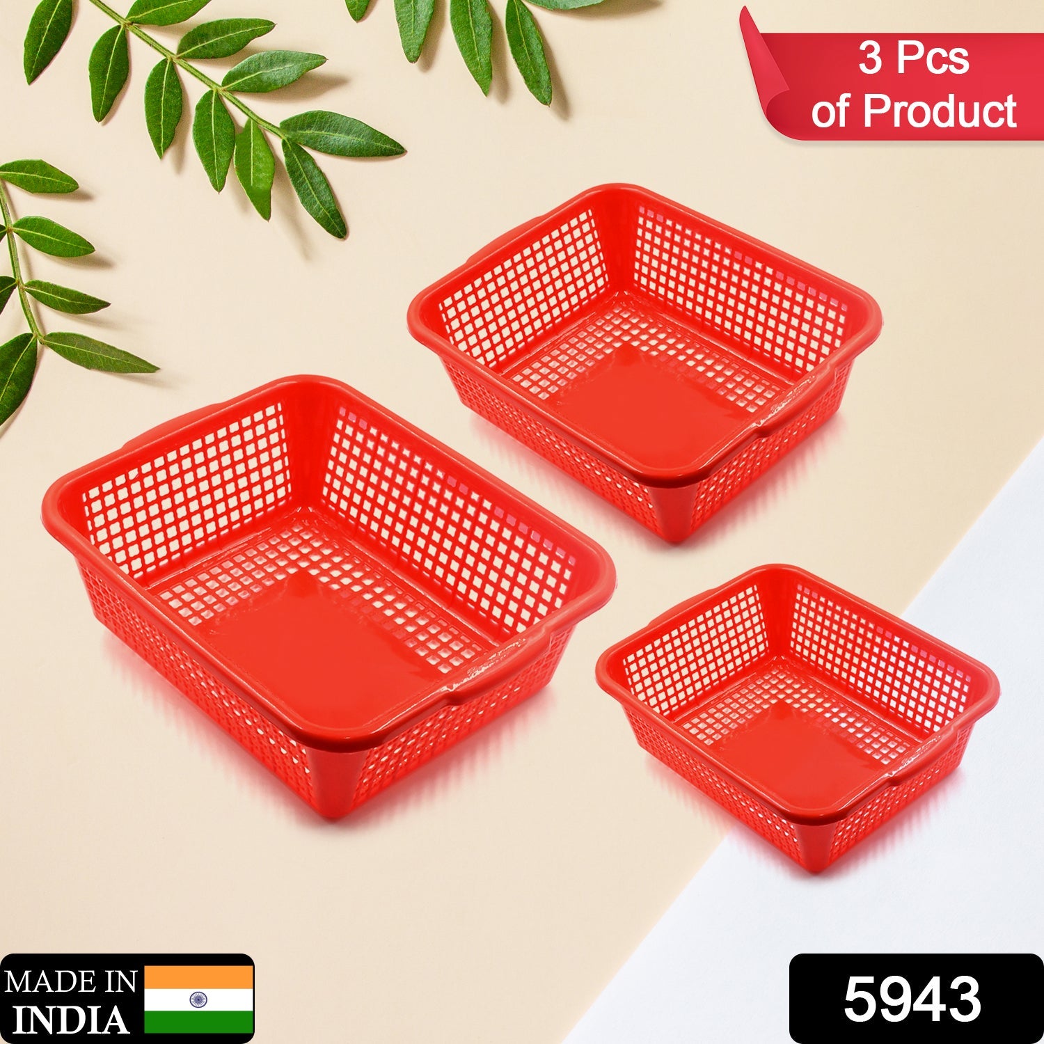 5943 Plastic 3 Pieces Kitchen Large Size Dish Rack Drainer Vegetables and Fruits Washing Basket Dish Rack Multipurpose Organizers Eshaan Traders