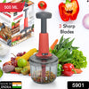 5901 Matte Finish Manual Hand Press Chopper for Kitchen, Mini Handy & Compact Chopper with 3 Blades for Effortlessly Chopping Vegetables & Fruits for Your Kitchen. DeoDap