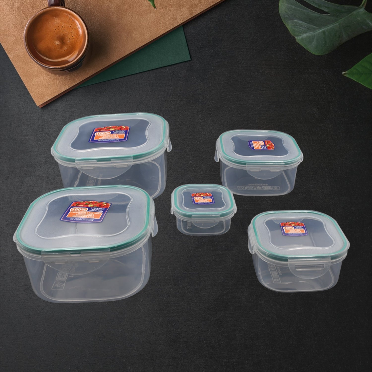 5498 Kitchen Containers Set, Fridge Storage Boxes, Plastic Containers for Kitchen Organizer, Kitchen Accessories Items for Storage Organizer, Snap-Seal (lunch box/storage organizer) (5 Ps Set) Eshaan Traders