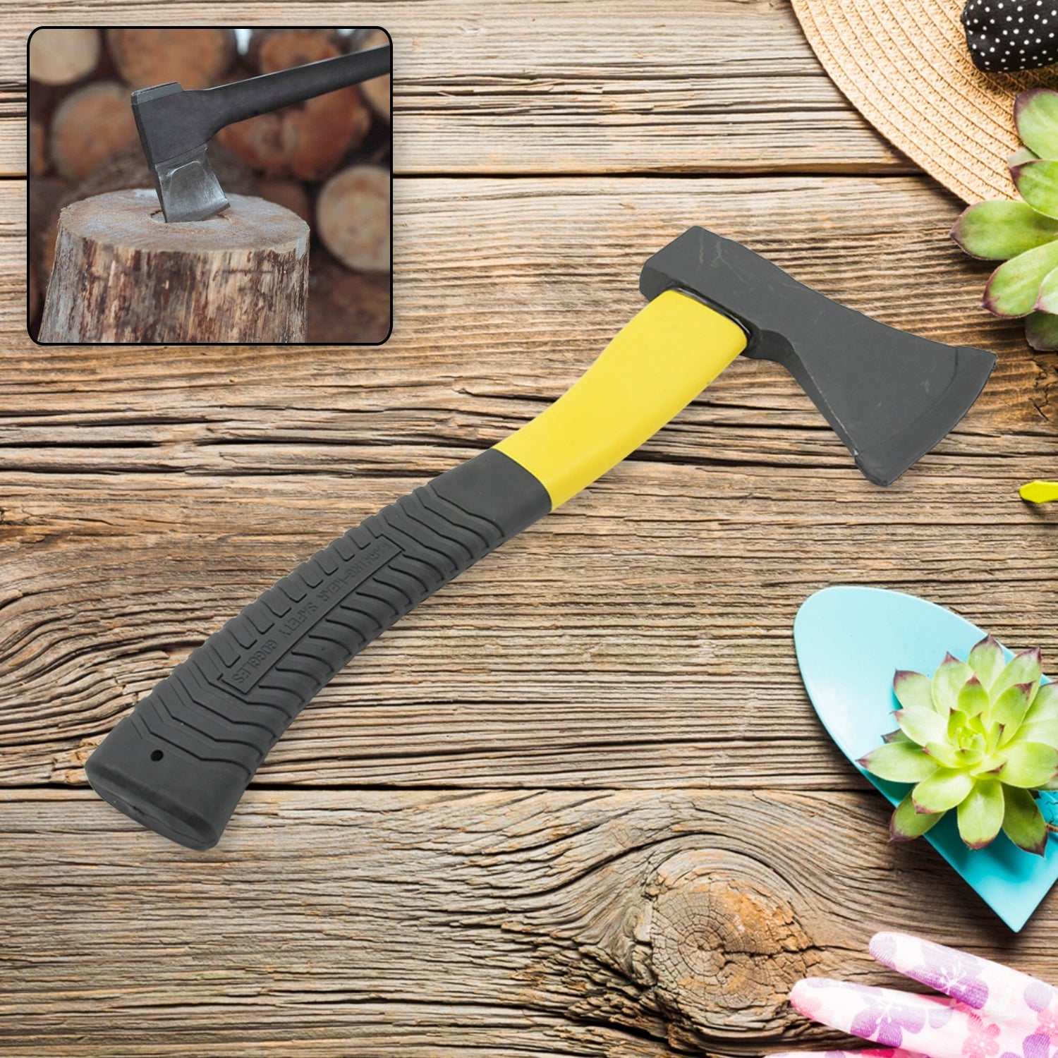 7413 Gardening Tools Hatchet Axe Fiberglass Body Rubberized Handle Wood Cutting Axe, Camping Axe, Safety Axe, Pick Axe (972 Gm) Eshaan Traders