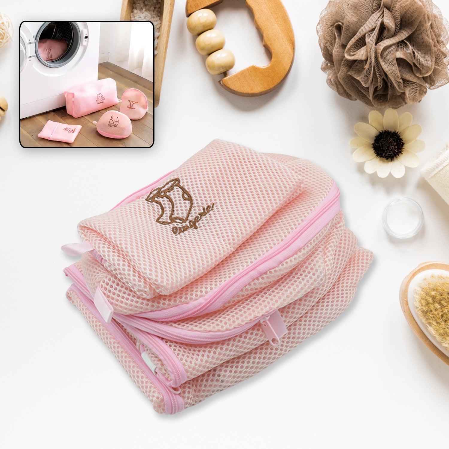 1211 5pc Zippered Mesh Laundry Wash Bags Foldable Delicates Lingerie Socks, Underwear Blouse, Hosiery, Stocking and Lingerie Washing Machine Clothes Protection Net (5 Pc Set) Eshaan Traders