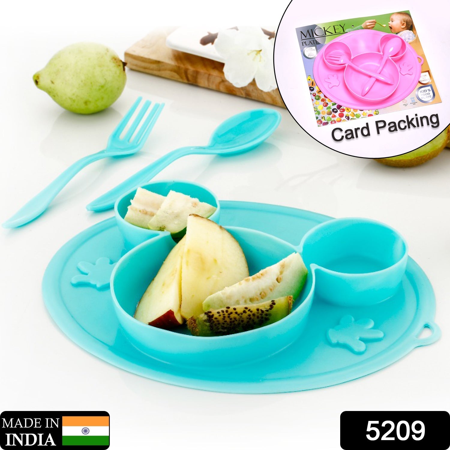 5209 Silicon Micky Plate And 1 Spoon & 1 Fork Card Packing ( 1 Pc Product) Eshaan Traders