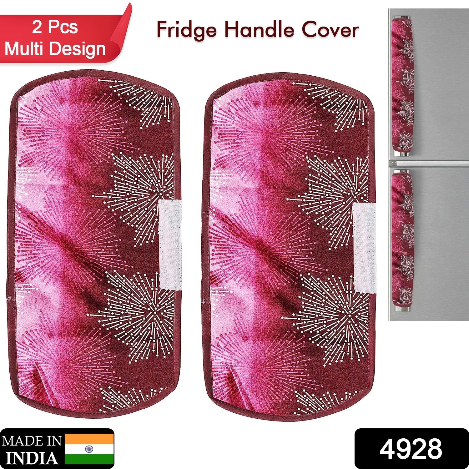 4928  Fridge Cover Handle Cover Polyester High Material Cover For All Fridge Handle Use ( Set Of 2 Pcs ) Multi Design Eshaan Traders