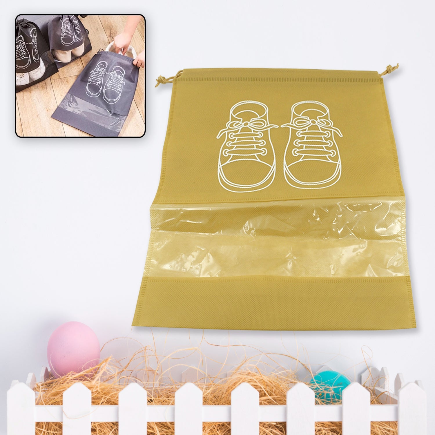 Beach Bag Shoes Storage Bag Closet Organizer Non-woven Travel Portable Bag Waterproof Pocket Clothing Classified Hanging Bag shoe bag luggage travel Portable Shoe Pouch Non Woven Transparent Window (1 Pc ) Eshaan Traders