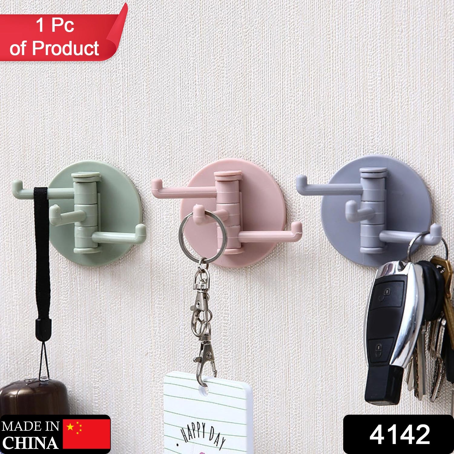 4142 Sticky Hook Household Strong Punch-Free Hook, 180°Foldable Multi-Function Rotatable Hook with 3 Hooks, Suitable for Bathroom, Kitchen, Office (1 Pc) Eshaan Traders