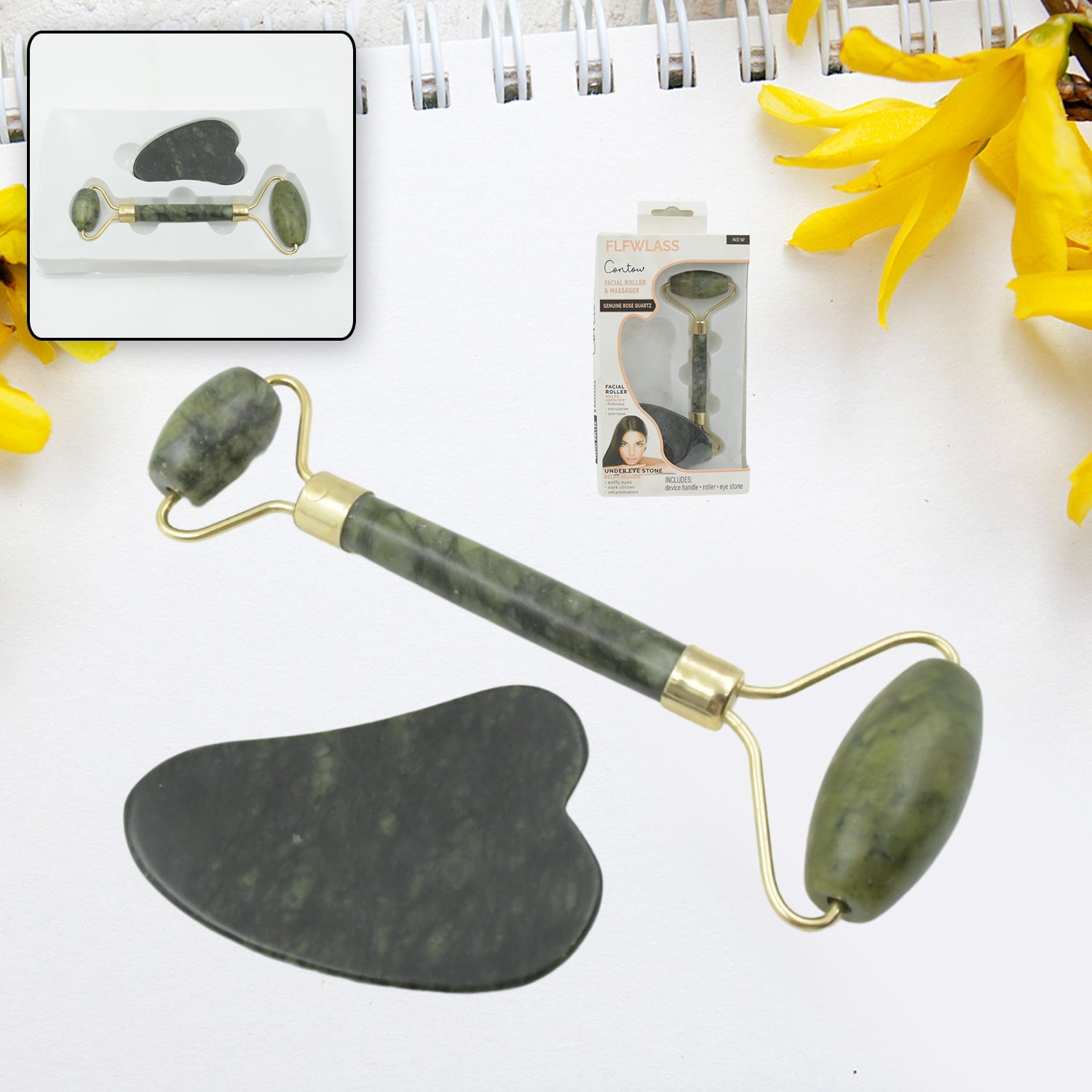 0318 Gua Sha Stone and Anti Aging Jade Roller Massager for Face Massage Natural Face Skincare Massager & Face Roller Massager for Women | Face Shaper Jade Roller and Gua Sha Set for Glowing Skin Eshaan Traders