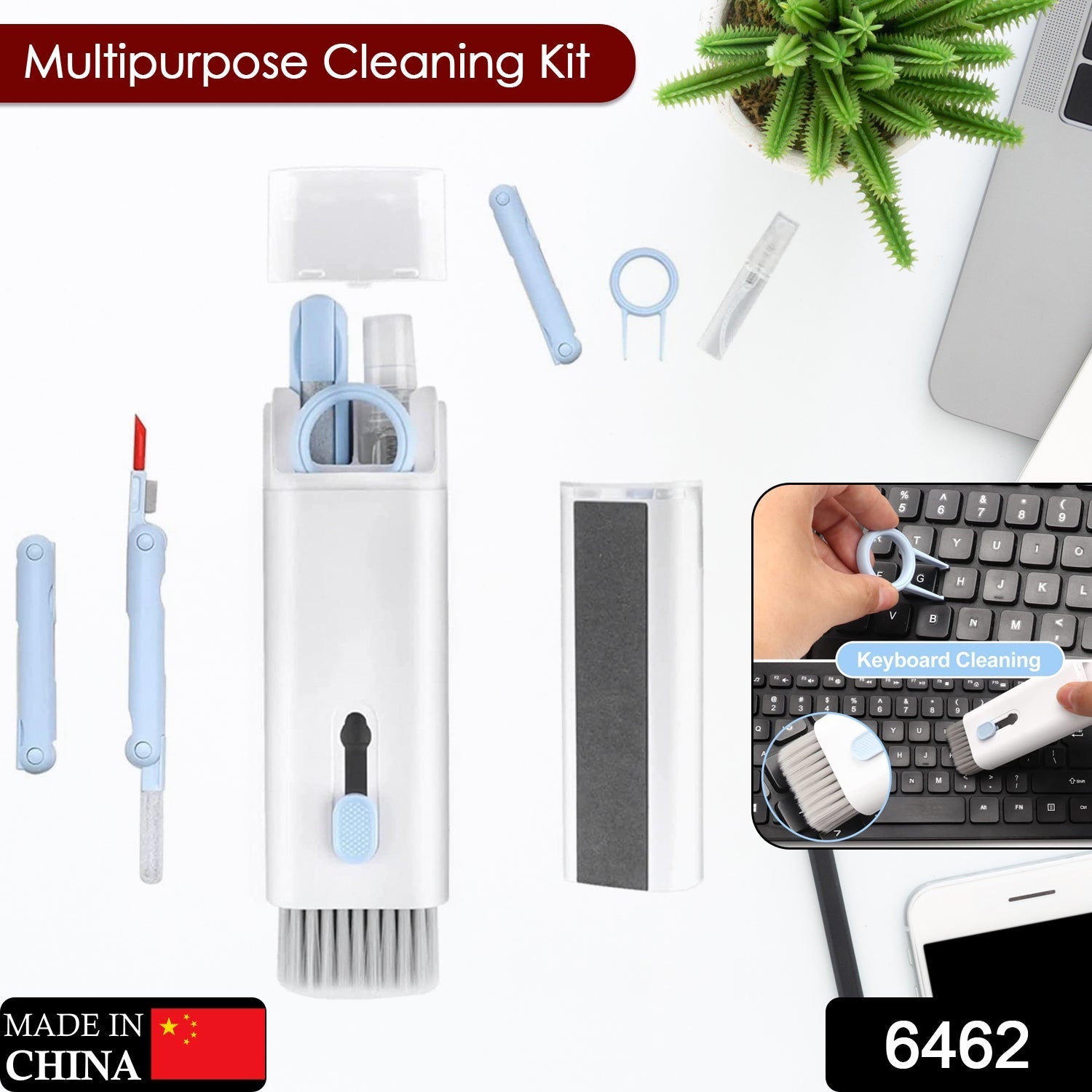 6462 7 in 1 Electronic Cleaner kit, Cleaning Kit for Monitor Keyboard Airpods, Screen Dust Brush Including Soft Sweep, Swipe, Airpod Cleaner Pen, Key Puller and Spray Bottle   02 Eshaan Traders