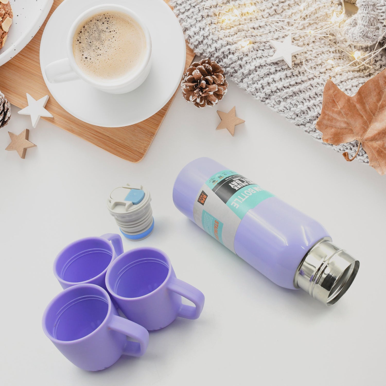 5533 Vacuum Flask Set Stainless Steel Thermos With 3 Cup Creative Gift Set With Cover Handle Portable Car Water Bottle Set (Approx 500ml) Eshaan Traders