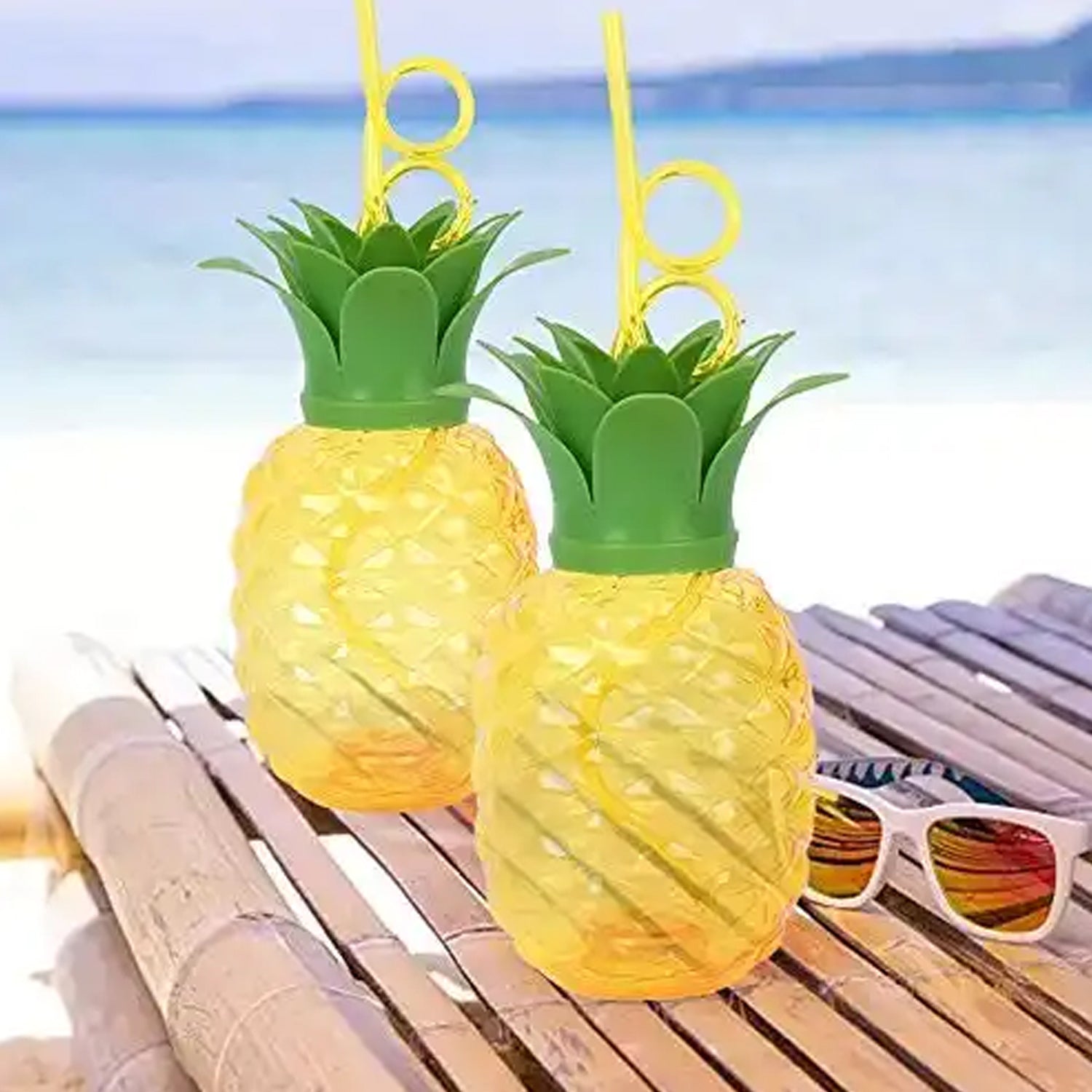 8447 Plastic Pineapple Cups With Straw Pineapple Party Favors Summer Hawaiian and Beach Party Decorations for Kids Adults With Brown Box(1 Pc) Eshaan Traders