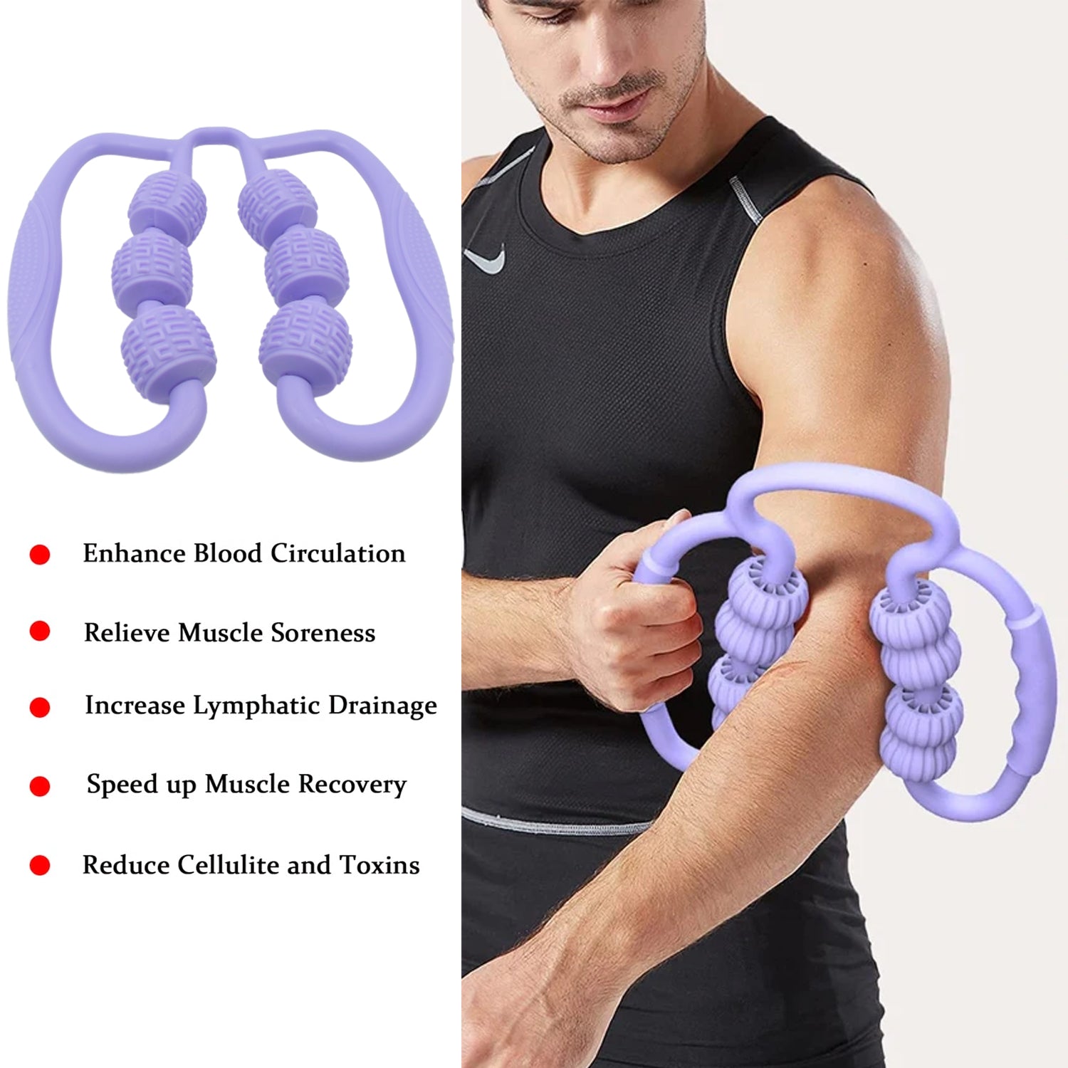 Muscle Massage Roller, 8 &10 Wheels Relieve Soreness Leg Muscle Roller Fitness Roller Muscle Relaxer Massage Roller Ring Clip All Round Massaging Uniform Force Elastic PP Drop Shaped for Home Use (1 Pc) Eshaan Traders