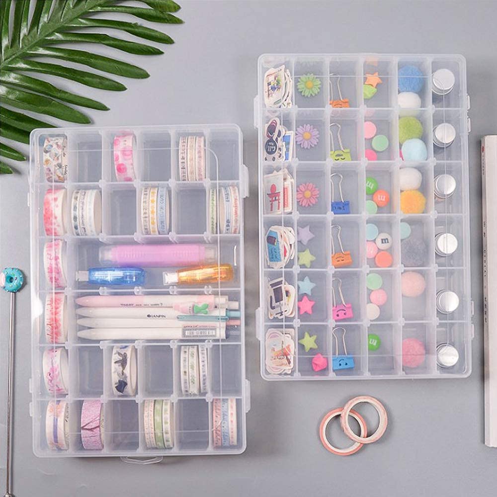 7673  36 Grids Clear Plastic Organizer Box with Adjustable Compartment Dividers, Jewellery Storage Organizer Collection Box (1 pc ) DeoDap