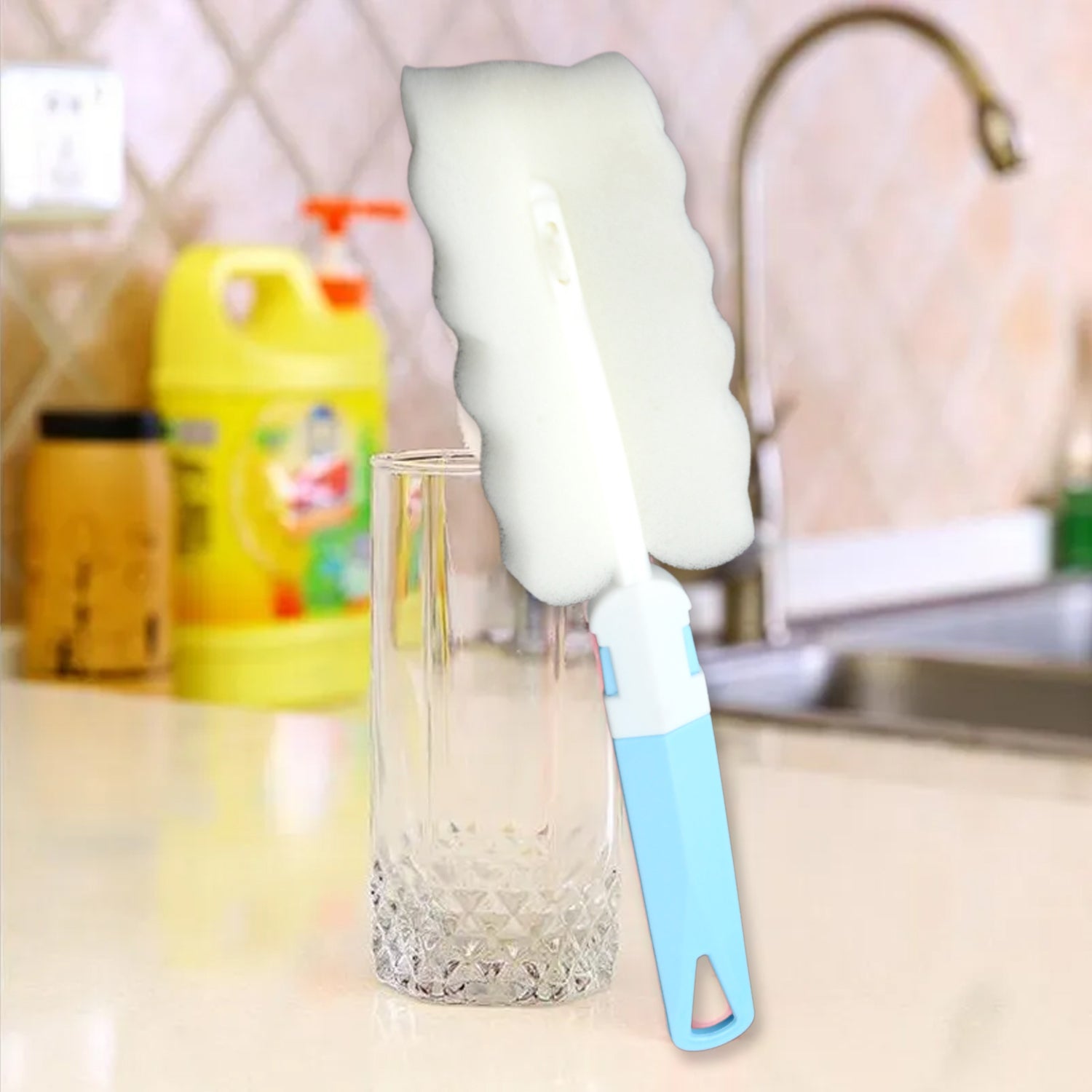 8857 Sponge Cleaning Brush Kitchen Tool Bottle Soft Brush for Dishes| Cleaning Brush Cleaner with Plastic Long Handle, Soft Dish Washing Foam Cleaning Brushes For Cups Mugs Kettles Wine Glasses and Baby Bottles (1 Pc) Eshaan Traders