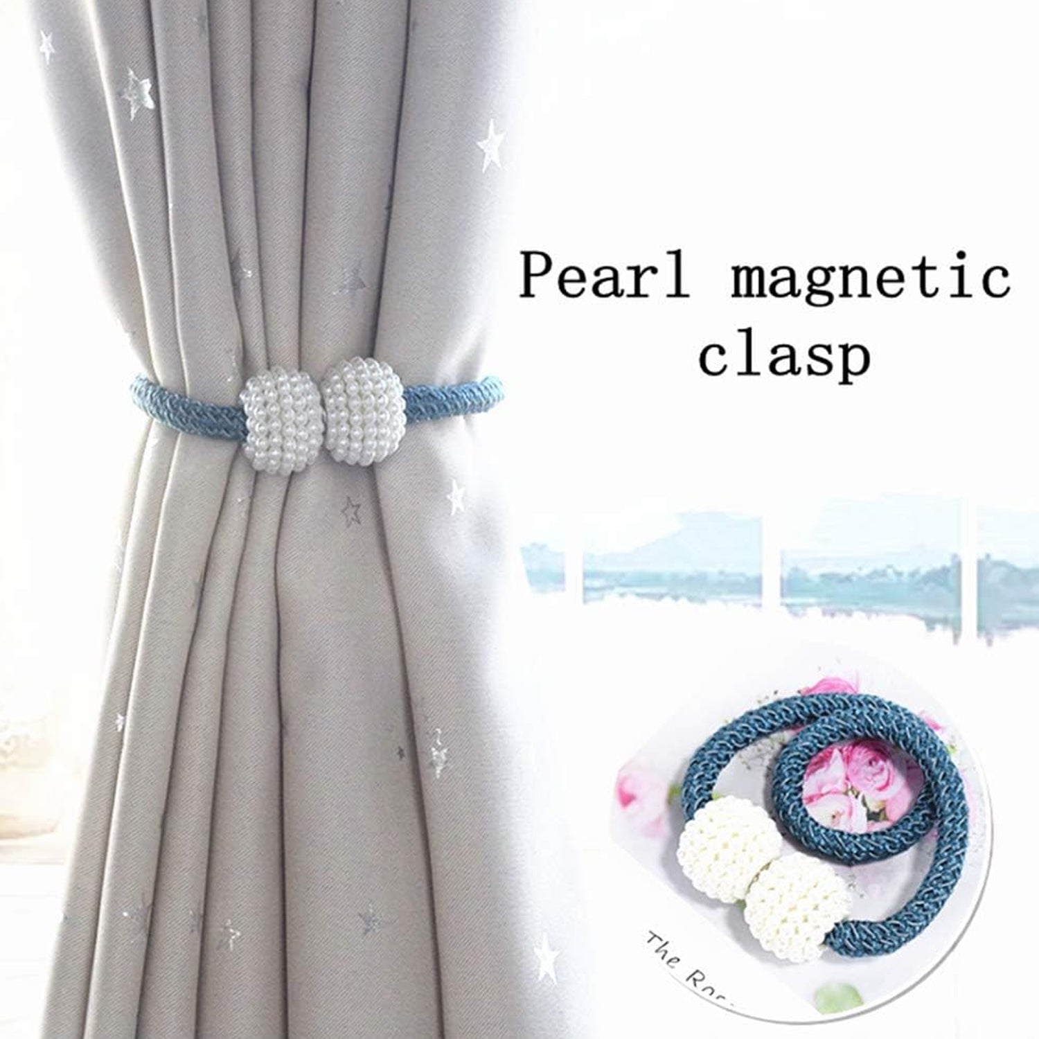 6493 Home Magnetic Curtain Tiebacks, Straps, Buckle, Clips Rope Straps Window Curtain Bracket Decoration, Pearl Decorative Rope Holdback Holder for Window (2 Pc) Eshaan Traders