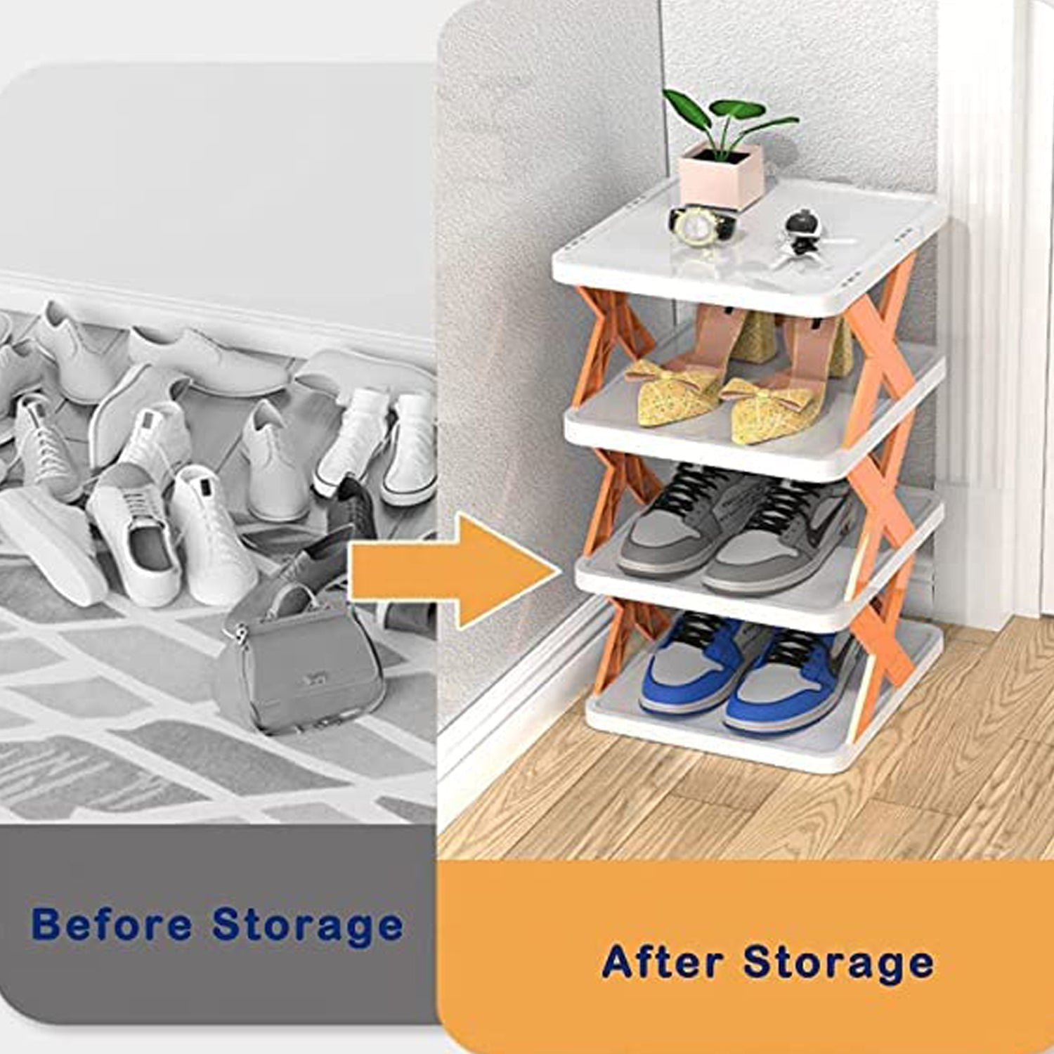 9054A  6 LAYER SHOE RACK DESIGN LIGHTWEIGHT ADJUSTABLE PLASTIC FOLDABLE SHOE CABINET STORAGE PORTABLE FOLDING SPACE SAVING SHOE ORGANIZER HOME AND OFFICE Eshaan Traders