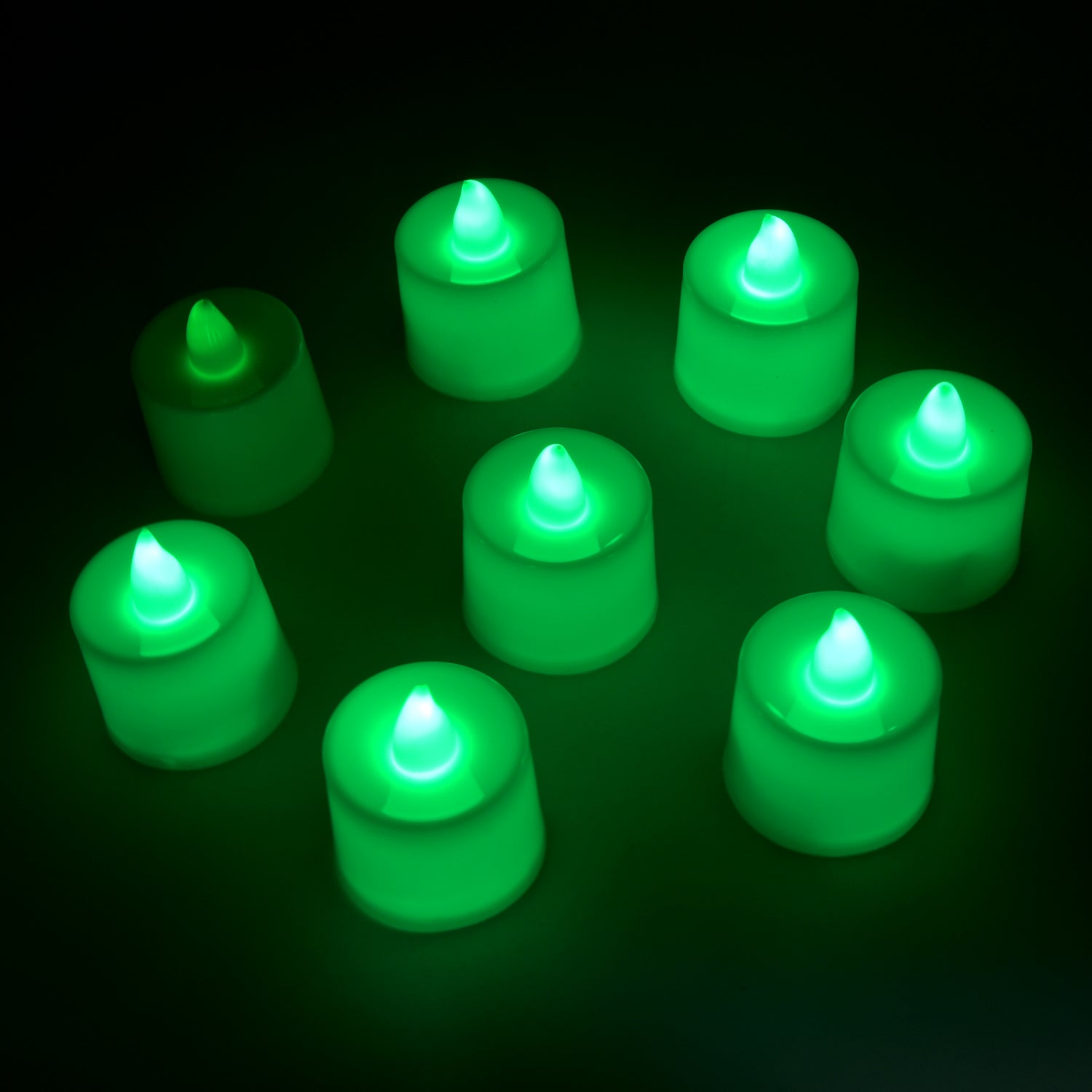 6635a GREEN FLAMELESS LED TEALIGHTS, SMOKELESS PLASTIC DECORATIVE CANDLES - LED TEA LIGHT CANDLE FOR HOME DECORATION (PACK OF 8) Eshaan Traders