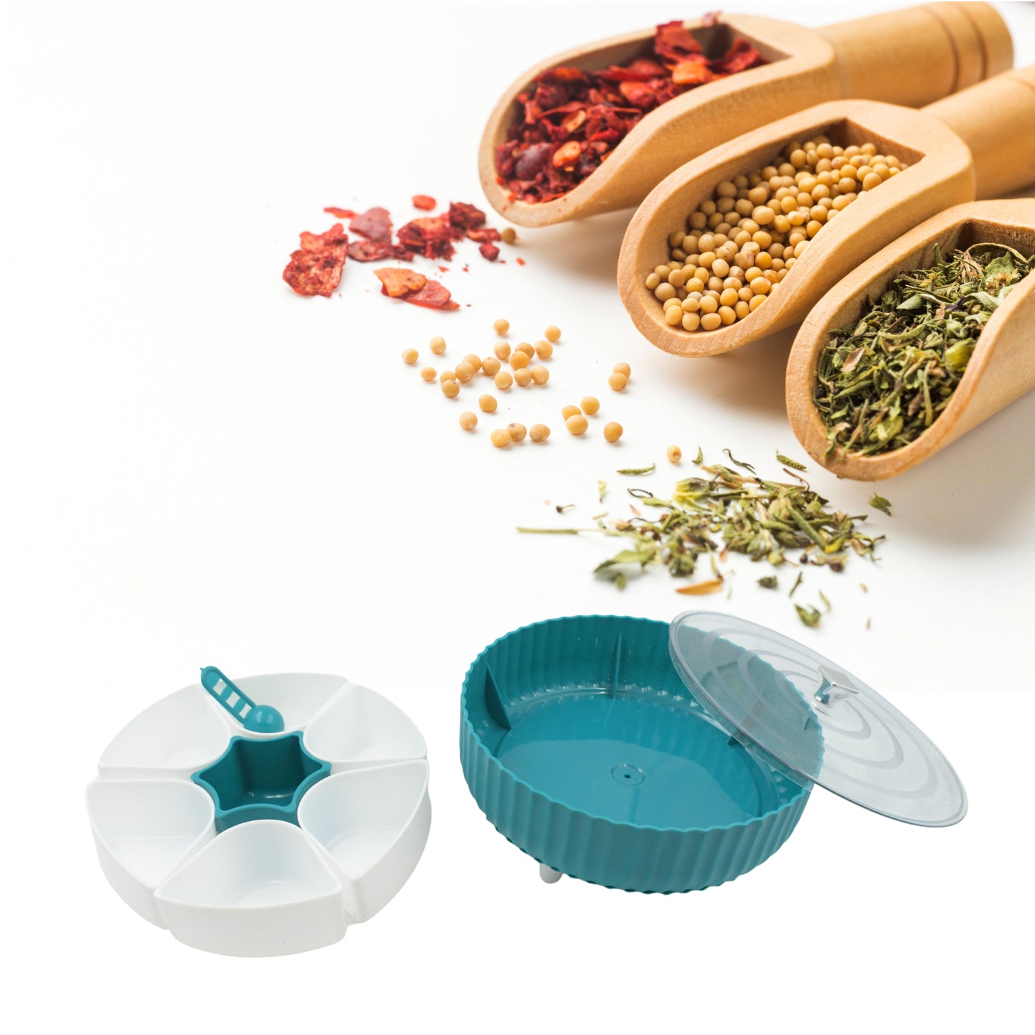 5811 360° Revolving Spice Box & Dry Fruit Box Plastic 7 Compartment Box Suitable For Multipurpose Storage Use like Dry Fruit , Spices , Pickle , Tea , & Sugar Etc, Kitchen Use Eshaan Traders