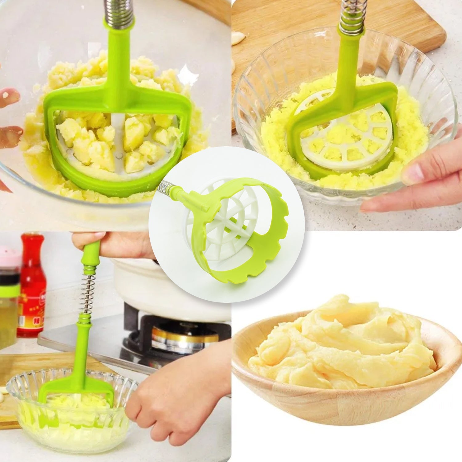 5768 Multi Functional One-Handed Plastic Manual Mashed Potatoes Masher, Mash Sweet Potato Masher with Comfort Grip and Stainless-Steel Spring Design for Nonstick Pans (1 Pc) Eshaan Traders