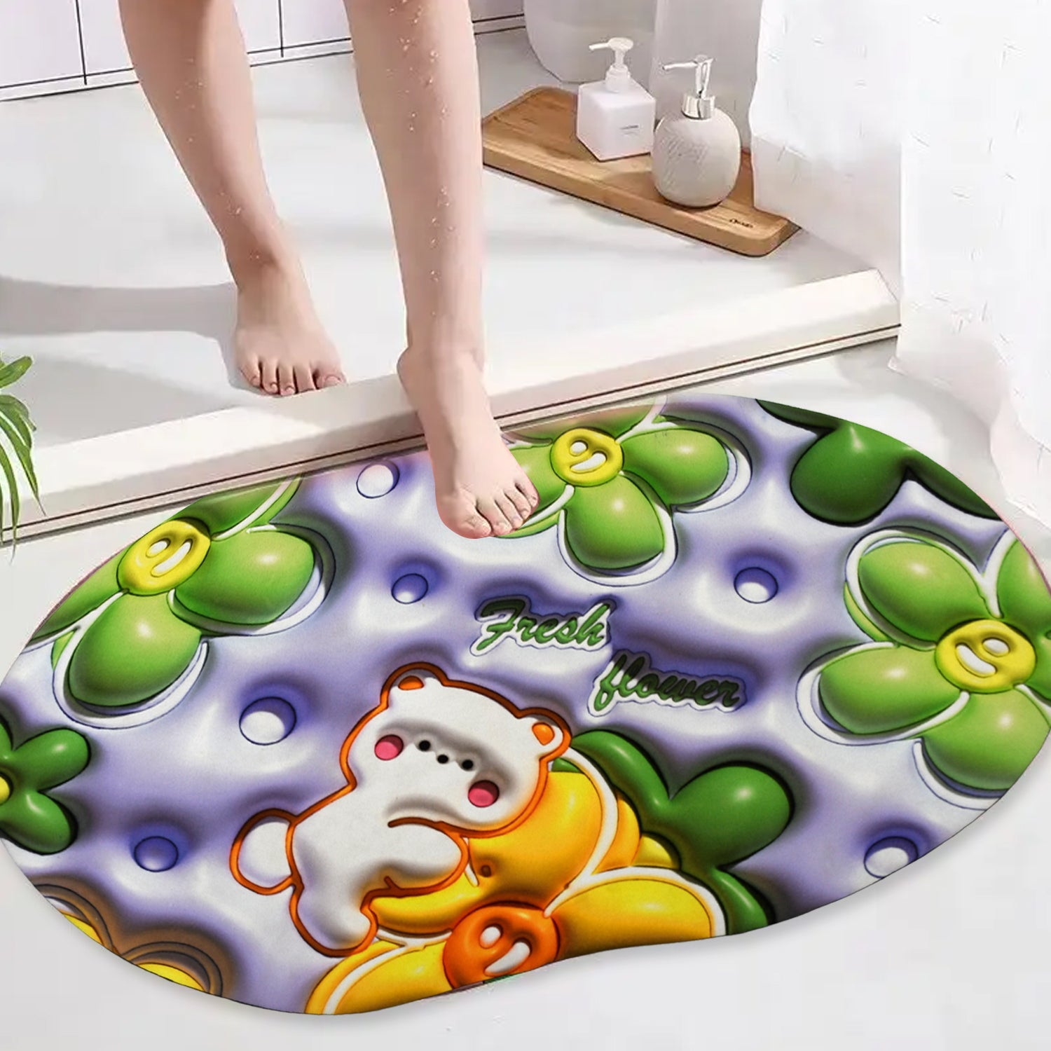 4598  3D Visual Anti-Slip Absorbent Mat New Soft Super Absorbent Floor Mats, Cute Flowers Shower Drying Bathroom Mat Eshaan Traders