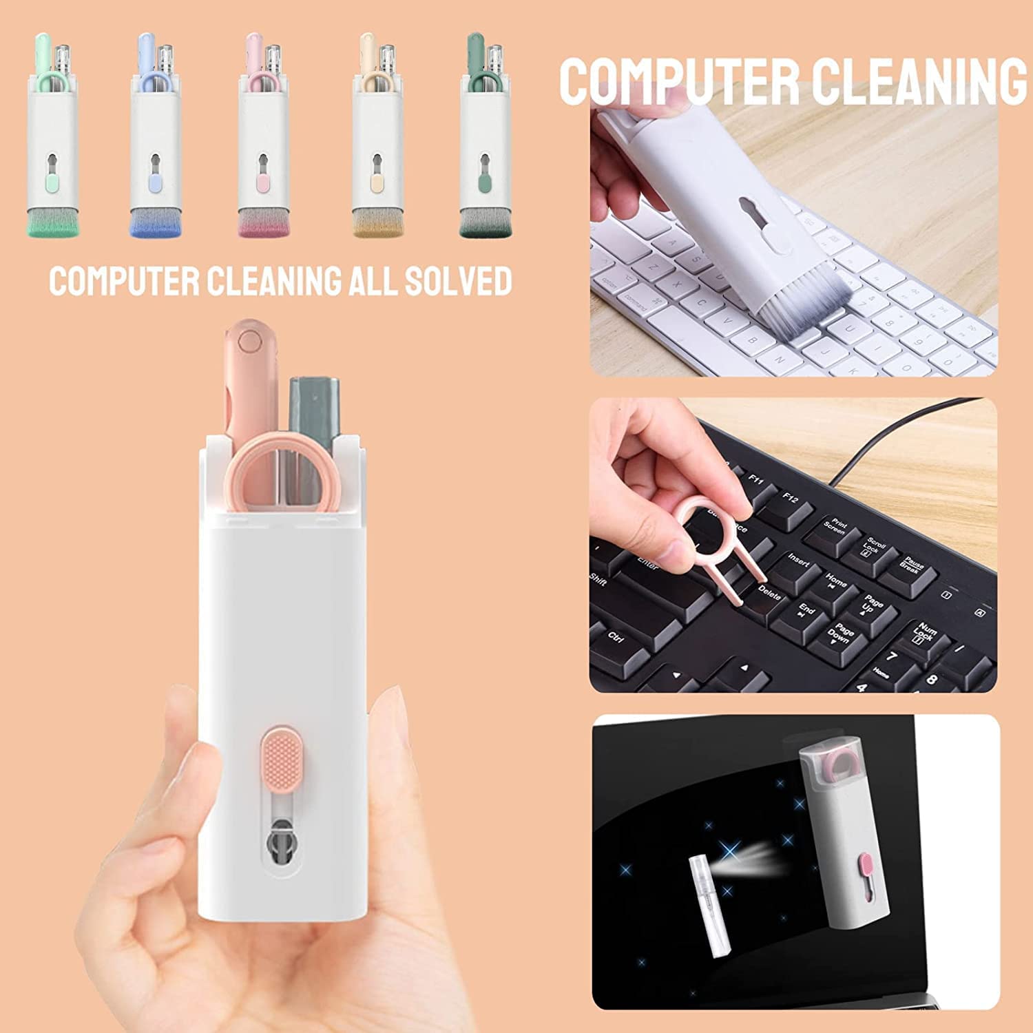 6462 7 in 1 Electronic Cleaner kit, Cleaning Kit for Monitor Keyboard Airpods, Screen Dust Brush Including Soft Sweep, Swipe, Airpod Cleaner Pen, Key Puller and Spray Bottle   02 Eshaan Traders