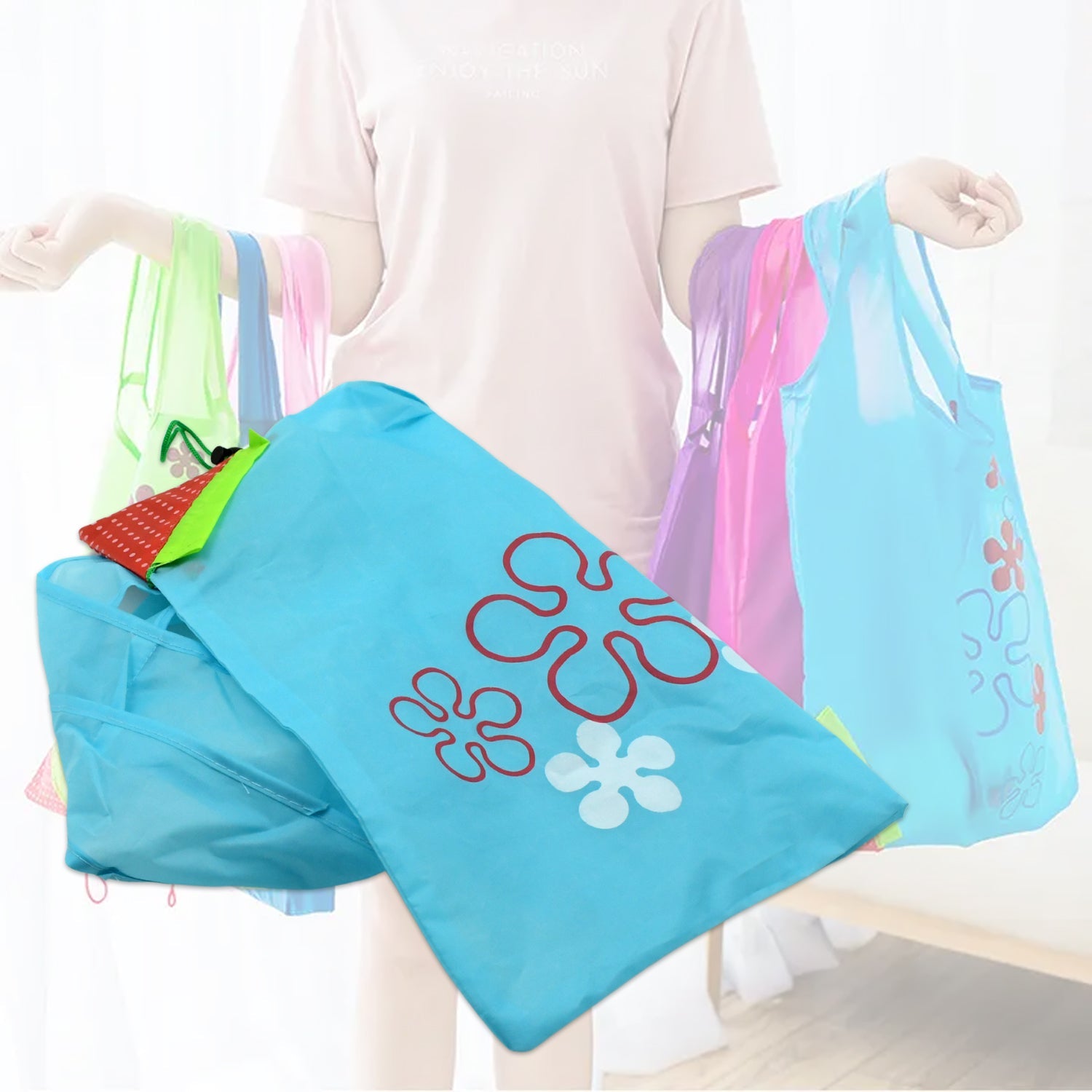 7737 Reusable Grocery Bags - Reusable Bags With Handles - Washable Reusable Shopping Bags Foldable Eshaan Traders