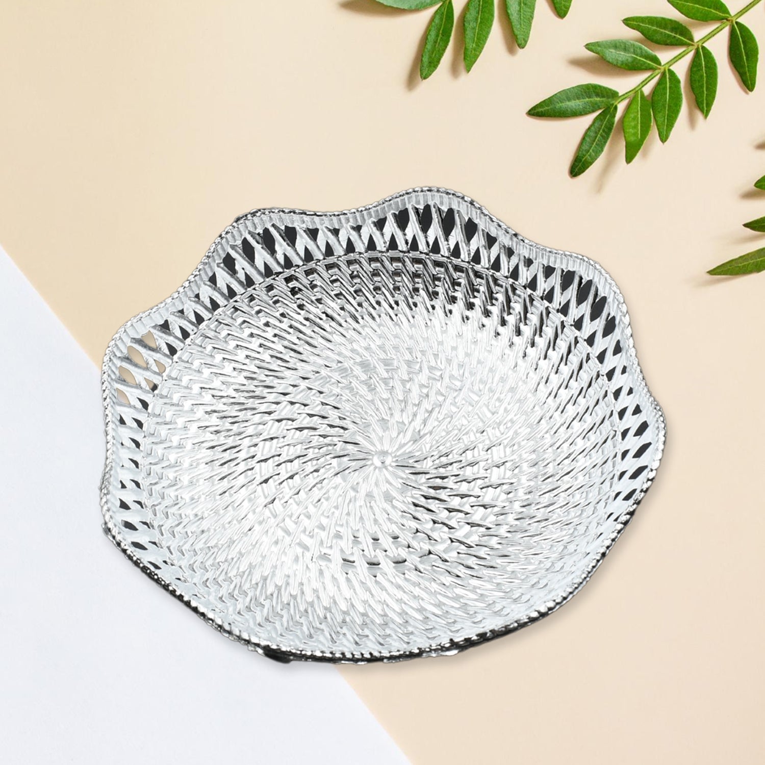 5482 Round Serving Tray, Traditional Serving Tray, Multipurpose Serving Tray, Decorative Serving Platters, Mukhwas Serving Tray (1 Pc) Eshaan Traders