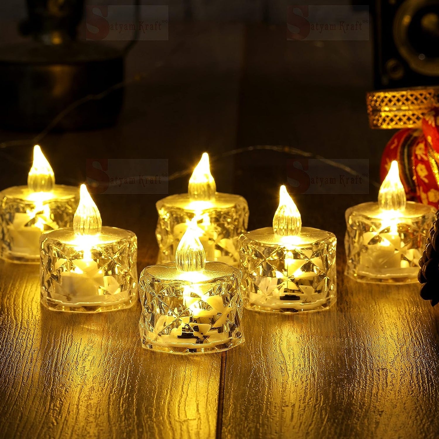 12 Pcs Flameless and Smokeless Decorative Acrylic Candles Transparent Led Tea Light Candle for Gifting, House, Diwali, Christmas, Festival, Events Decor Candles Eshaan Traders