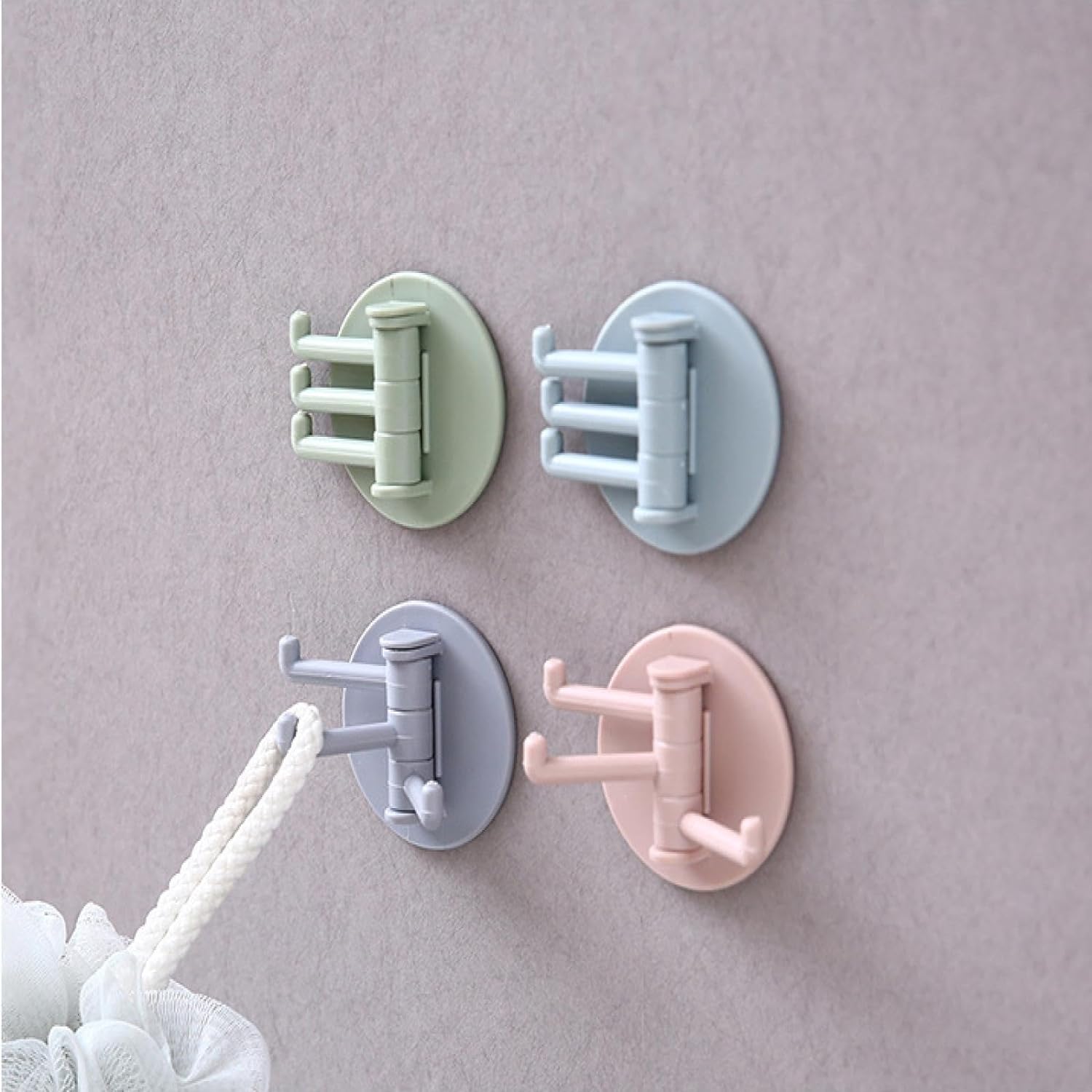 4142 Sticky Hook Household Strong Punch-Free Hook, 180°Foldable Multi-Function Rotatable Hook with 3 Hooks, Suitable for Bathroom, Kitchen, Office (1 Pc) Eshaan Traders