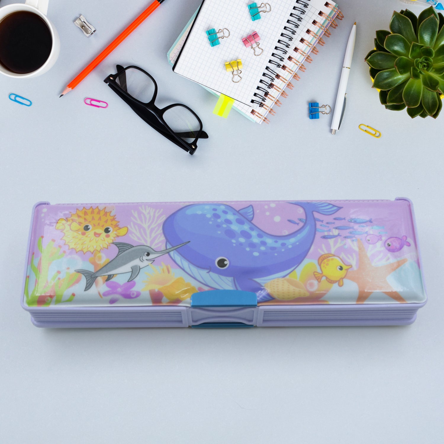 4138 Multipurpose Compass Box, Plastic Double Deck Pencil Case with 2 Compartments, Supplies Utility Box Storage Organizer, Pencil Box for School, Cartoon Printed Pencil Case for Kids, Birthday Gift for Girls & Boys Eshaan Traders