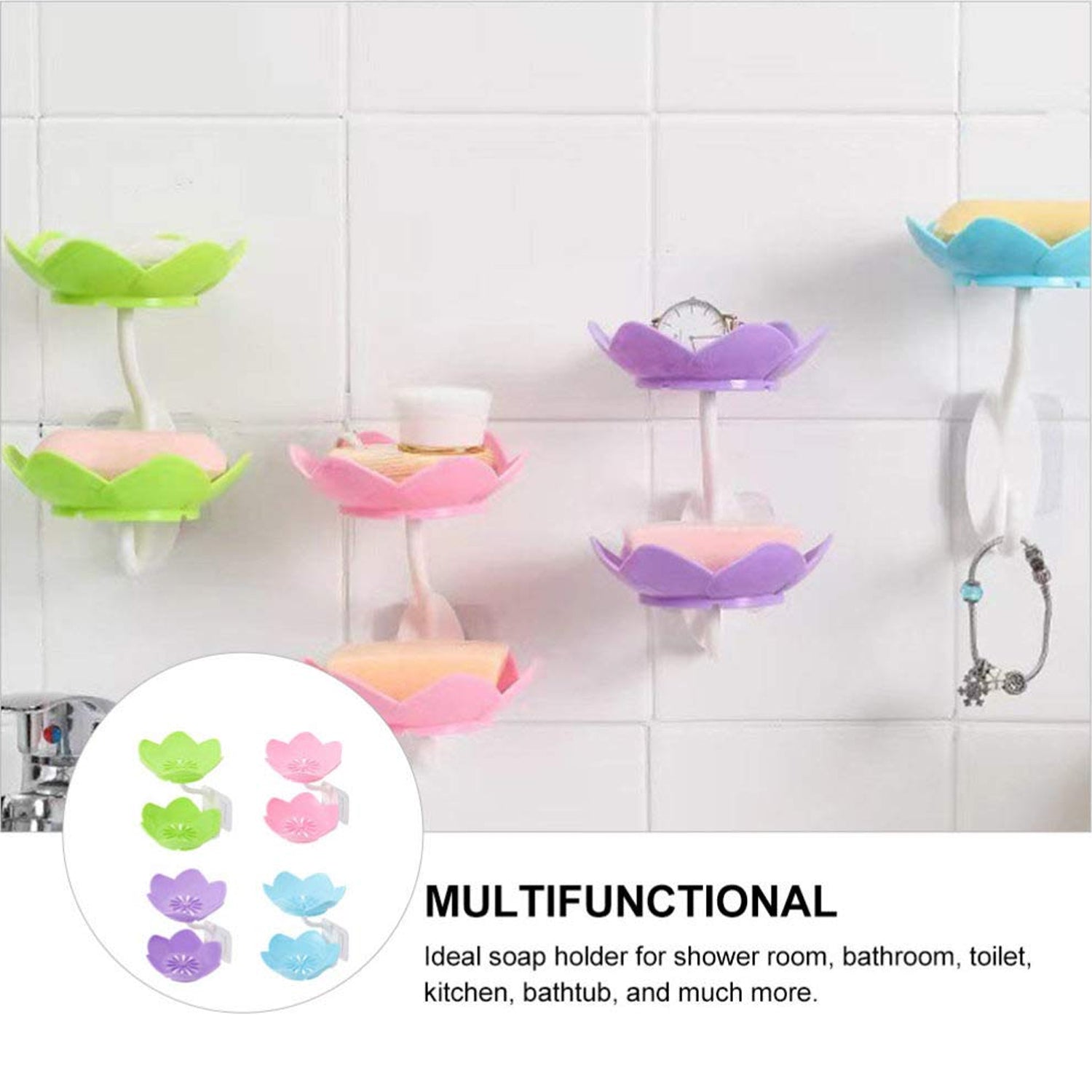 7963 Dabble Layer Flower Self Draining Soap Dish Holder, Bathroom Shower Soap Holder Dish Storage Plate Tray for Bathroom, Kitchen, Bathtub Eshaan Traders