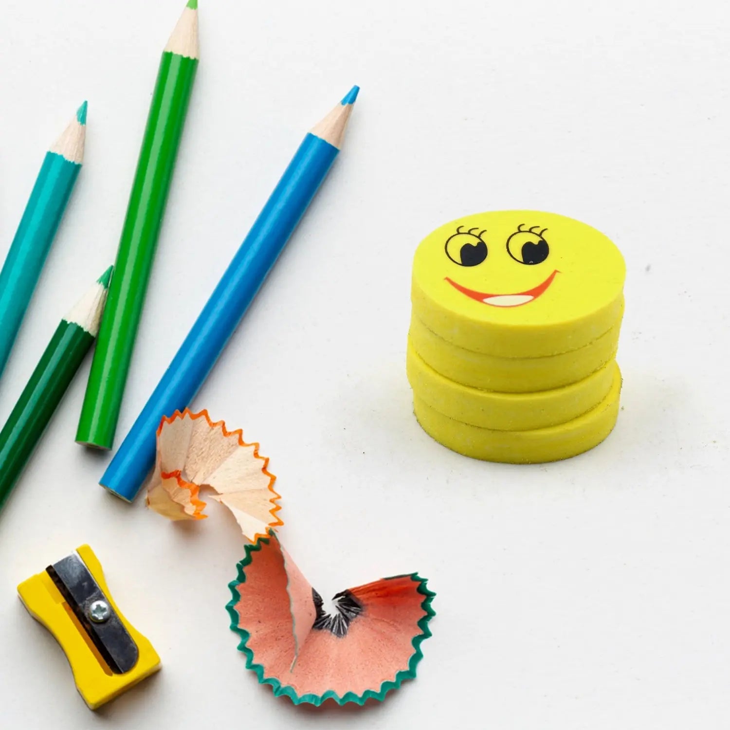 4564 Cute Smile Emoji Erasers, Cute Smile Face Rubber Eraser Dentist Dental Clinic School Kid for School Going Kids/Birthday Party Return Gift Set (4pc Set) Eshaan Traders