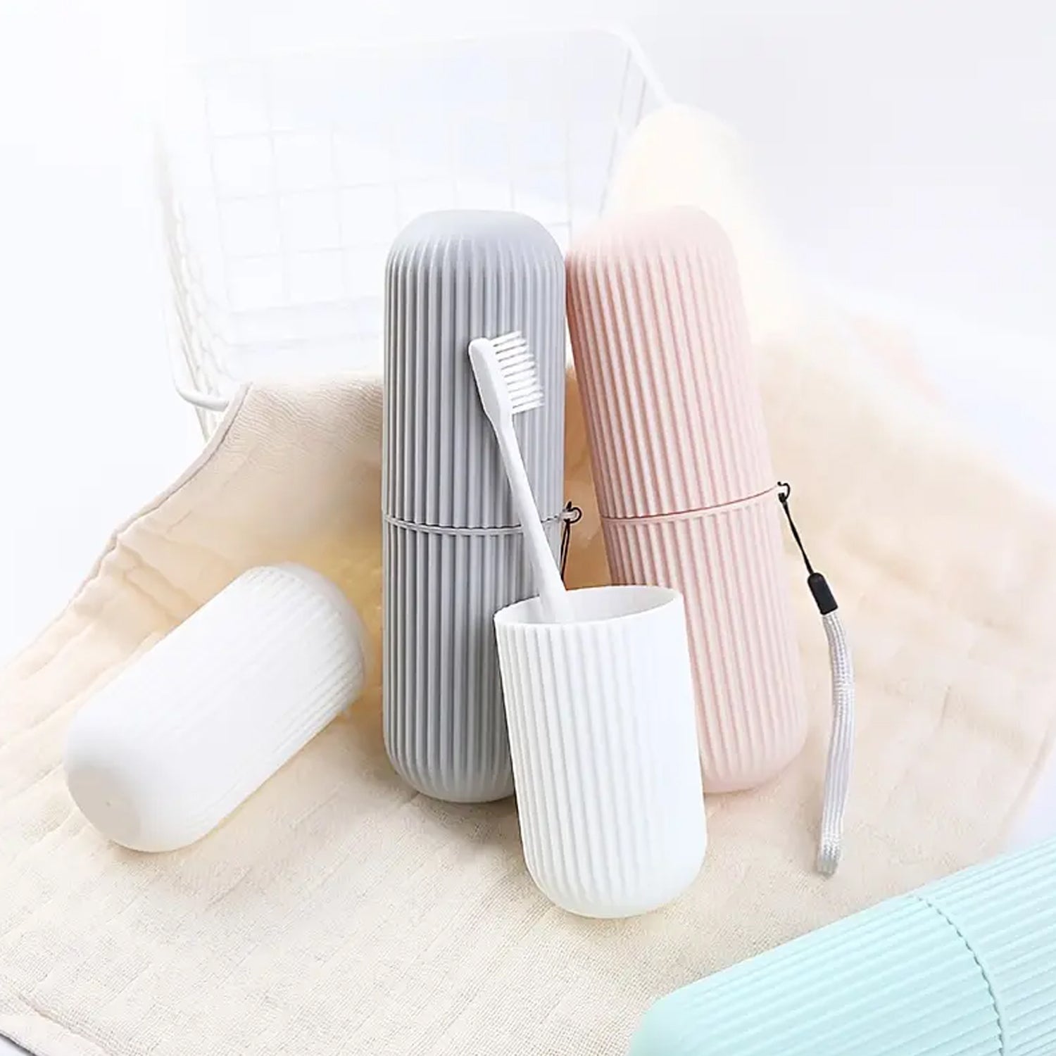 0308 Travel Toothbrush Holder, Portable Toothbrush Case for Traveling, Camping, Capsule Shape Travel Toothbrush Toothpaste Case Holder Portable Toothbrush Storage Plastic Toothbrush Holder With Rope and Brush Eshaan Traders