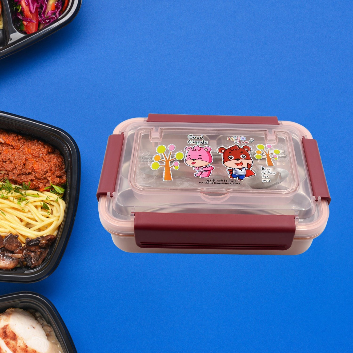 5954 Food‑Safe Materials Kids Lunch Box With steel  Spoon & chopsticks Compartment is Designed Made of 304 Stainless Steel Easy to Clean for School for Camping for Work for Home, Office Eshaan Traders