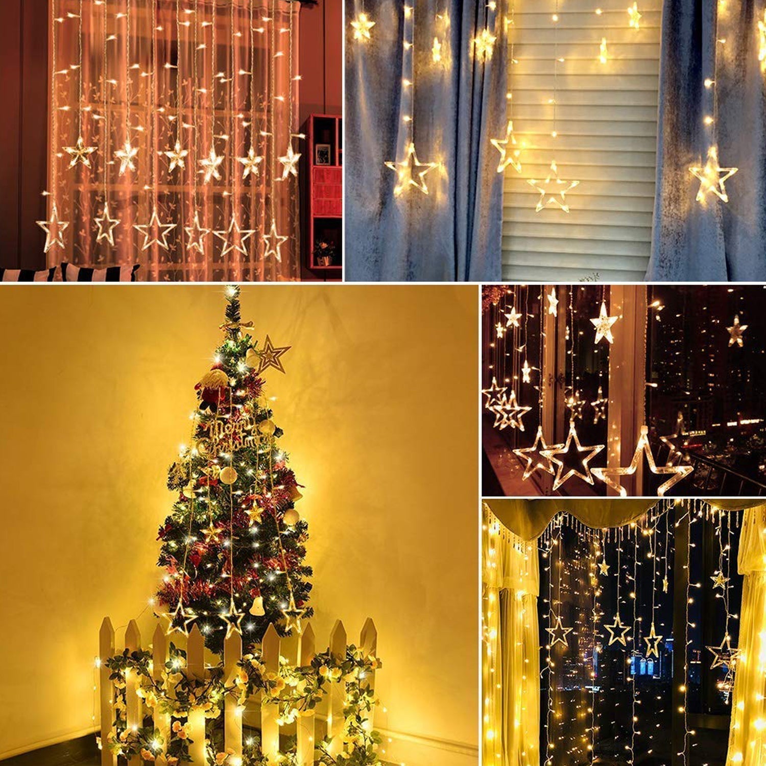 1253 12 Stars Curtain String Lights, Window Curtain Lights with 8 Flashing Modes Decoration for Festivals-11 Eshaan Traders