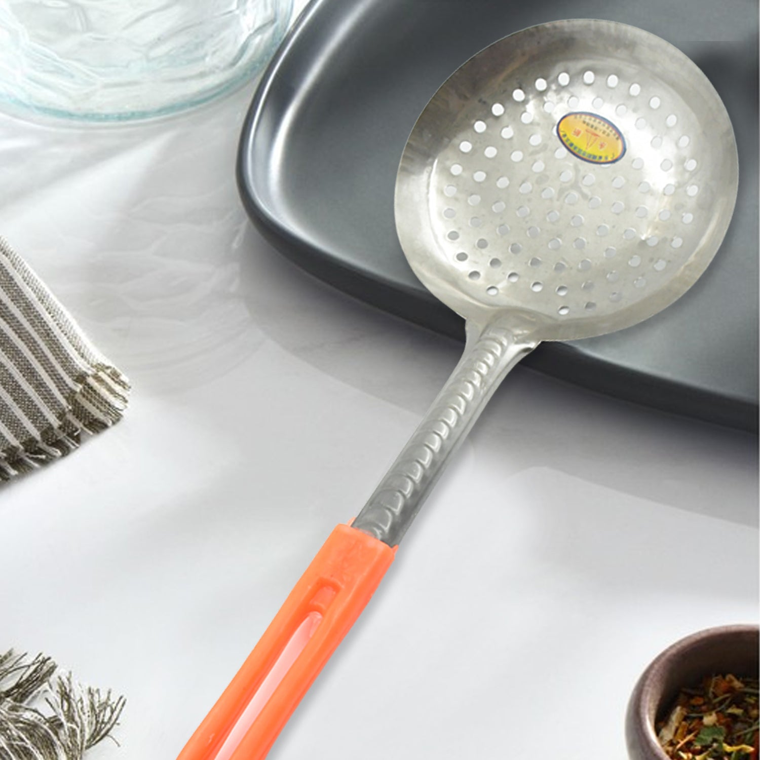 Colander Spoon, Non Slip Hand Polished Thickened Hot Pot Spoon for Kitchen for Restaurant, Stainless Steel Cooking Colander Skimmer Slotted Spoon Kitchen Strainer Ladle with Long Handle for Kitchen Cooking Baking (35 Cm & 34Cm) Eshaan Traders