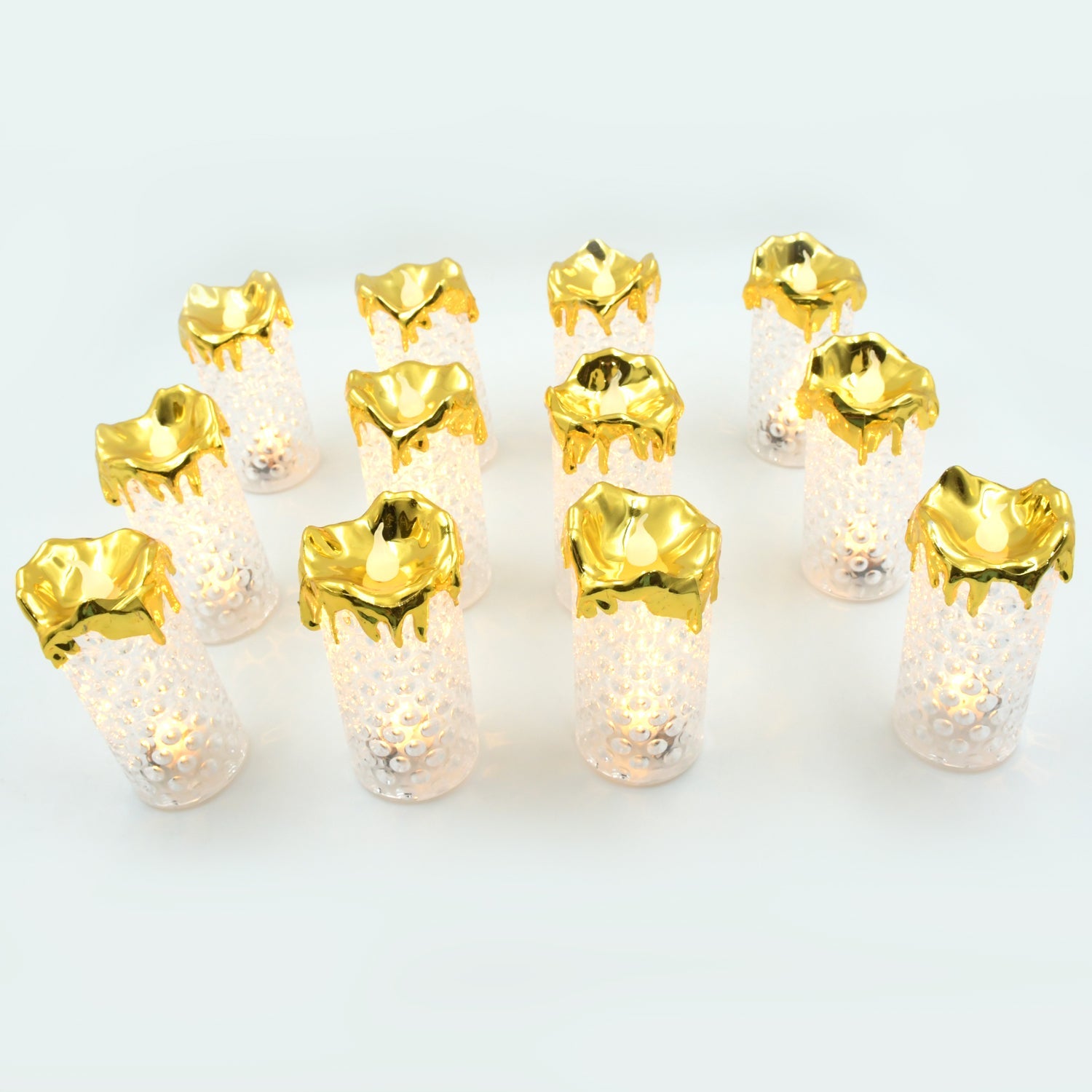 8441 Gold Flameless Candles LED Light Flameless and Smokeless Decorative, Candles Led Tea Light Candle Perfect for Gifting, Home, Diwali,Wedding, Christmas, Crystal Candle Lights, Table Decorations (12 Pc MOQ) Eshaan Traders